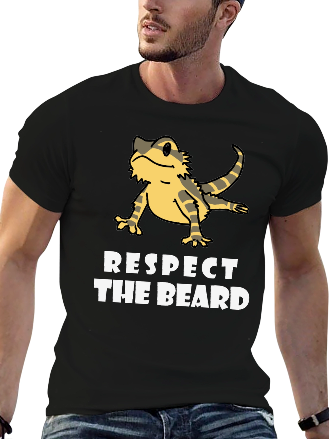 Black Respect The Beard Bearded Dragon Graphic T-Shirt view 6