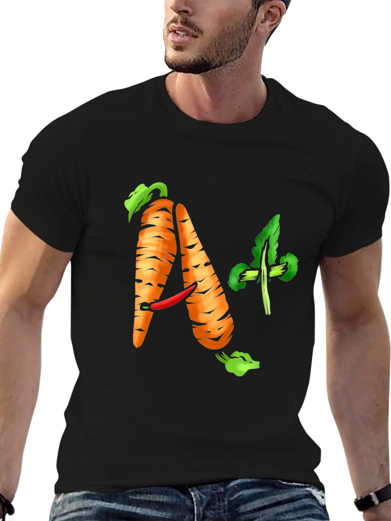 Black A+ Carrot Tee - Healthy & Funny Shirt view 6