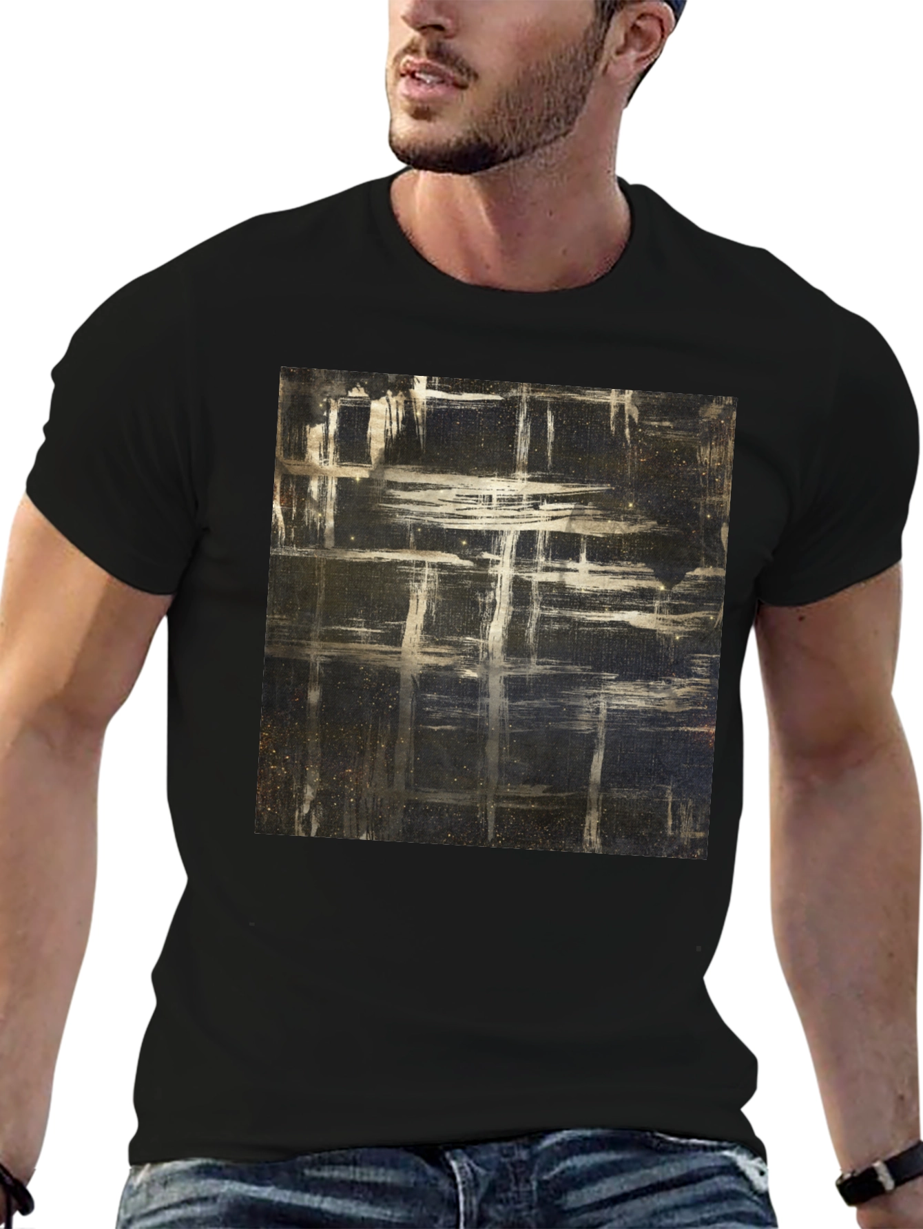 Black Abstract Grid Graphic T-Shirt - Black view 6
