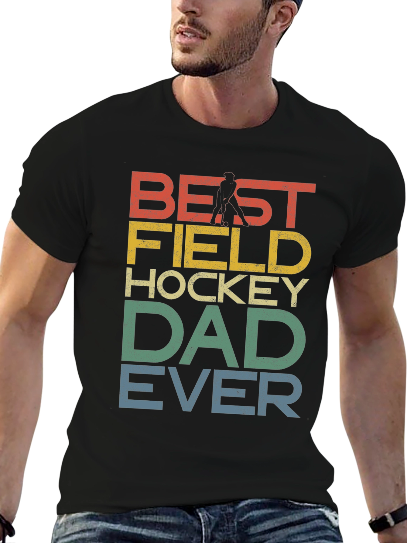 Black Best Field Hockey Dad Ever Graphic T-Shirt view 6
