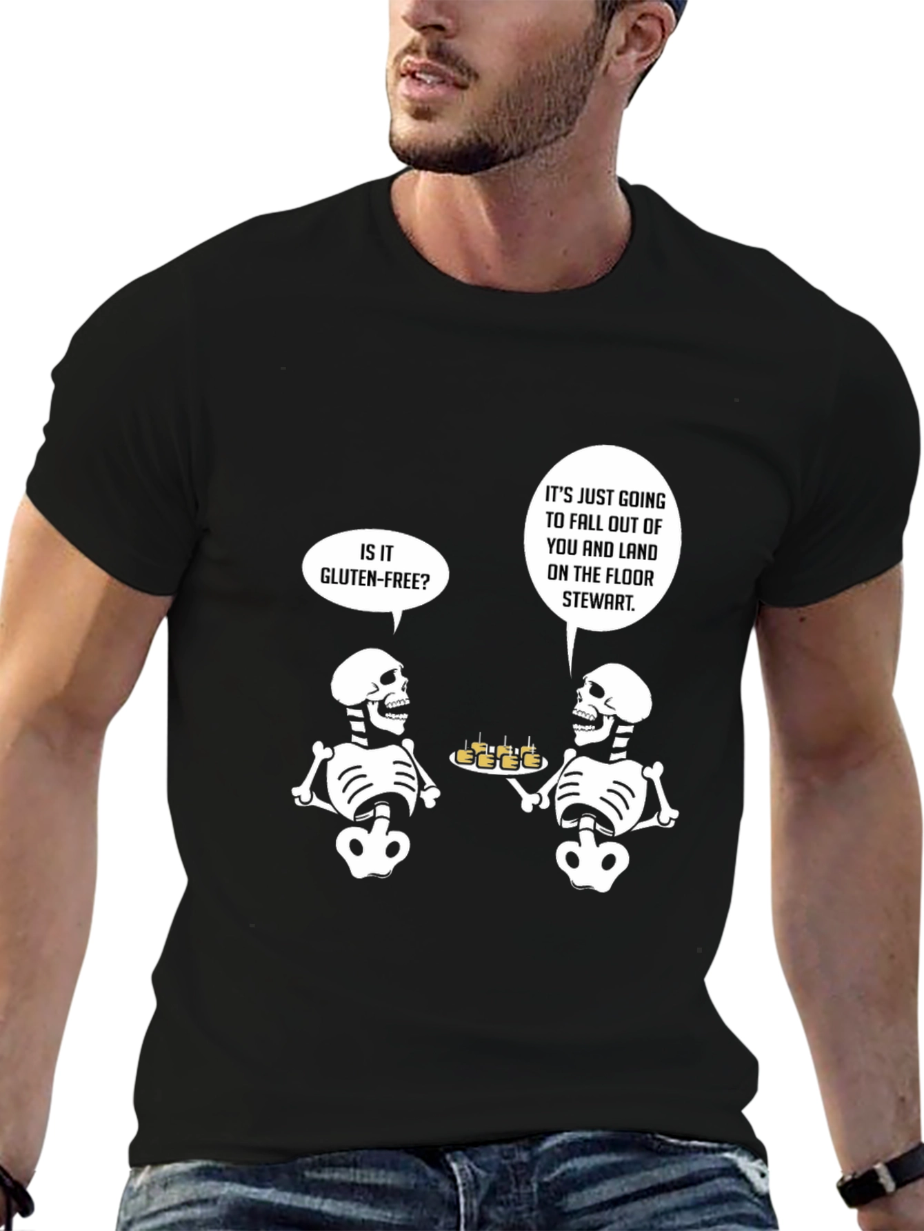 Black Gluten-Free Skeleton Humor T-Shirt view 6