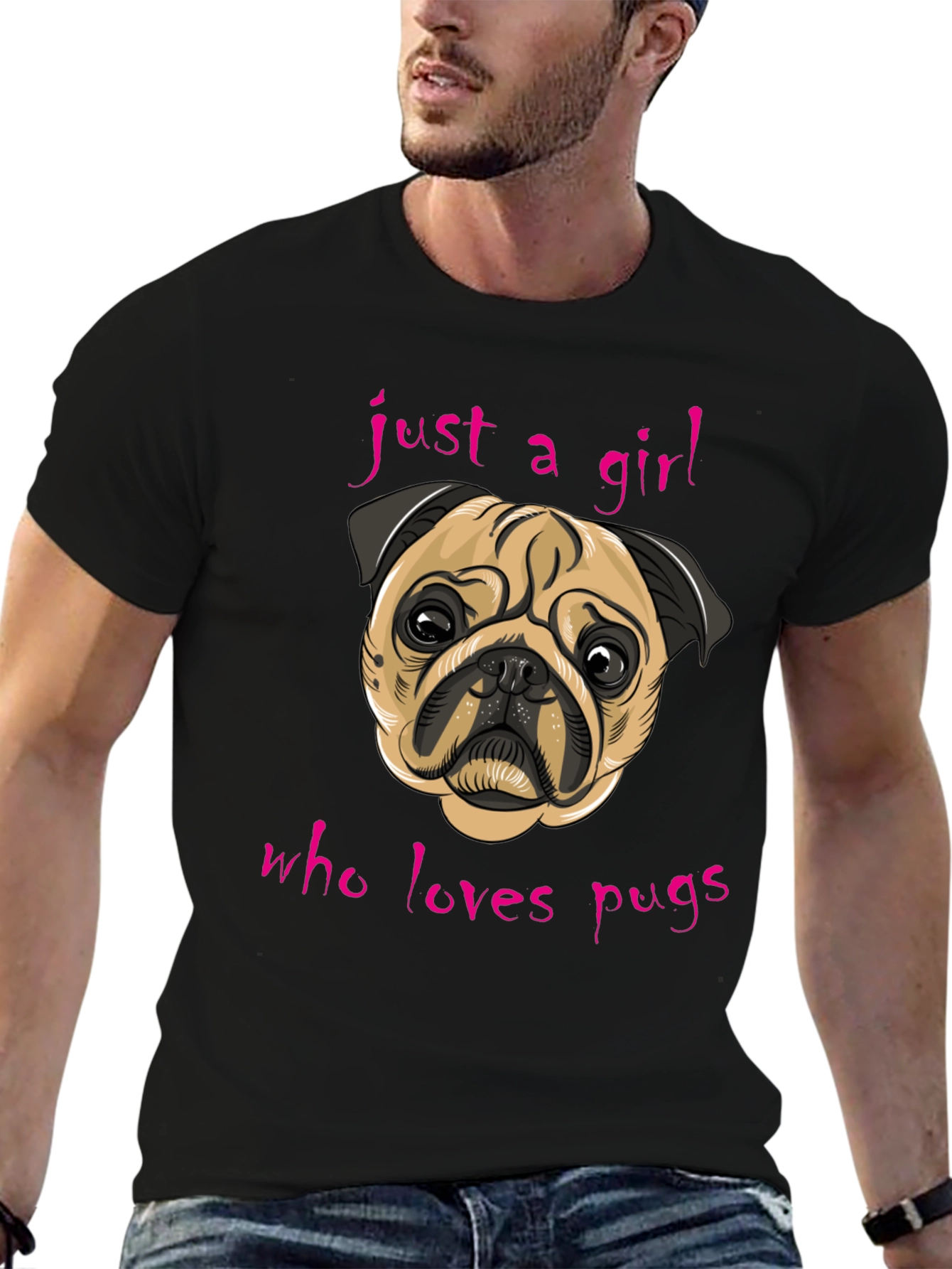 Black Just A Girl Who Loves Pugs - Graphic Tee view 6