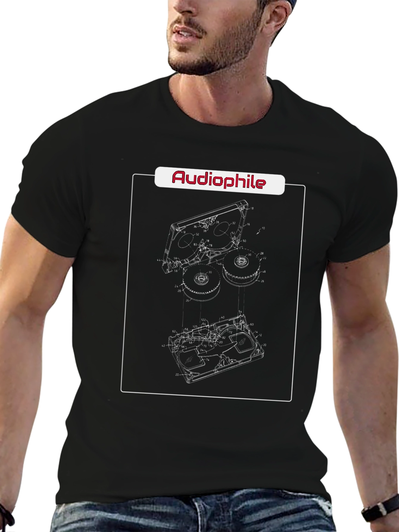 Black Audiophile Patent Blueprint T-Shirt view 6