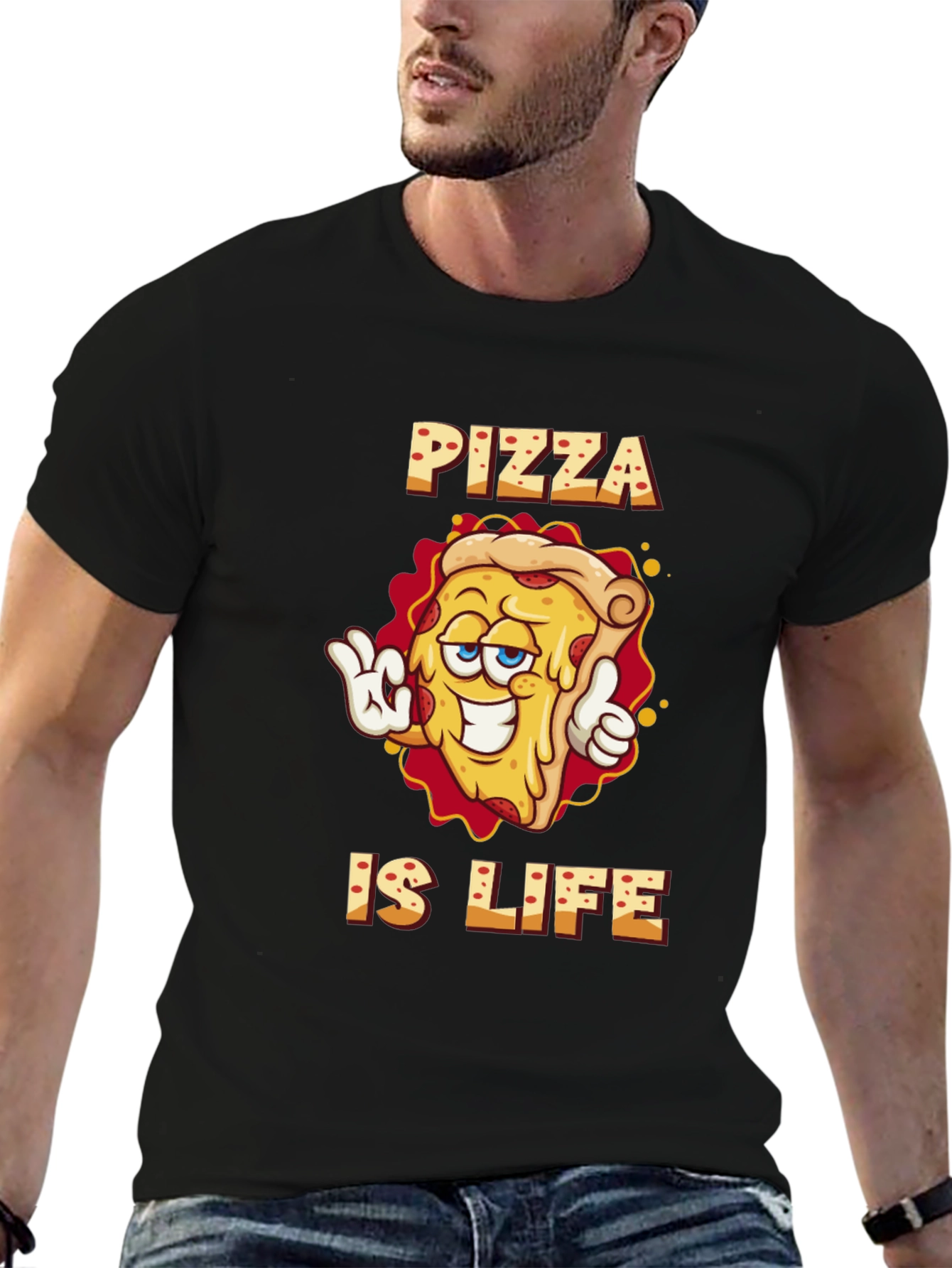 Black Pizza is Life Graphic Black T-Shirt view 6