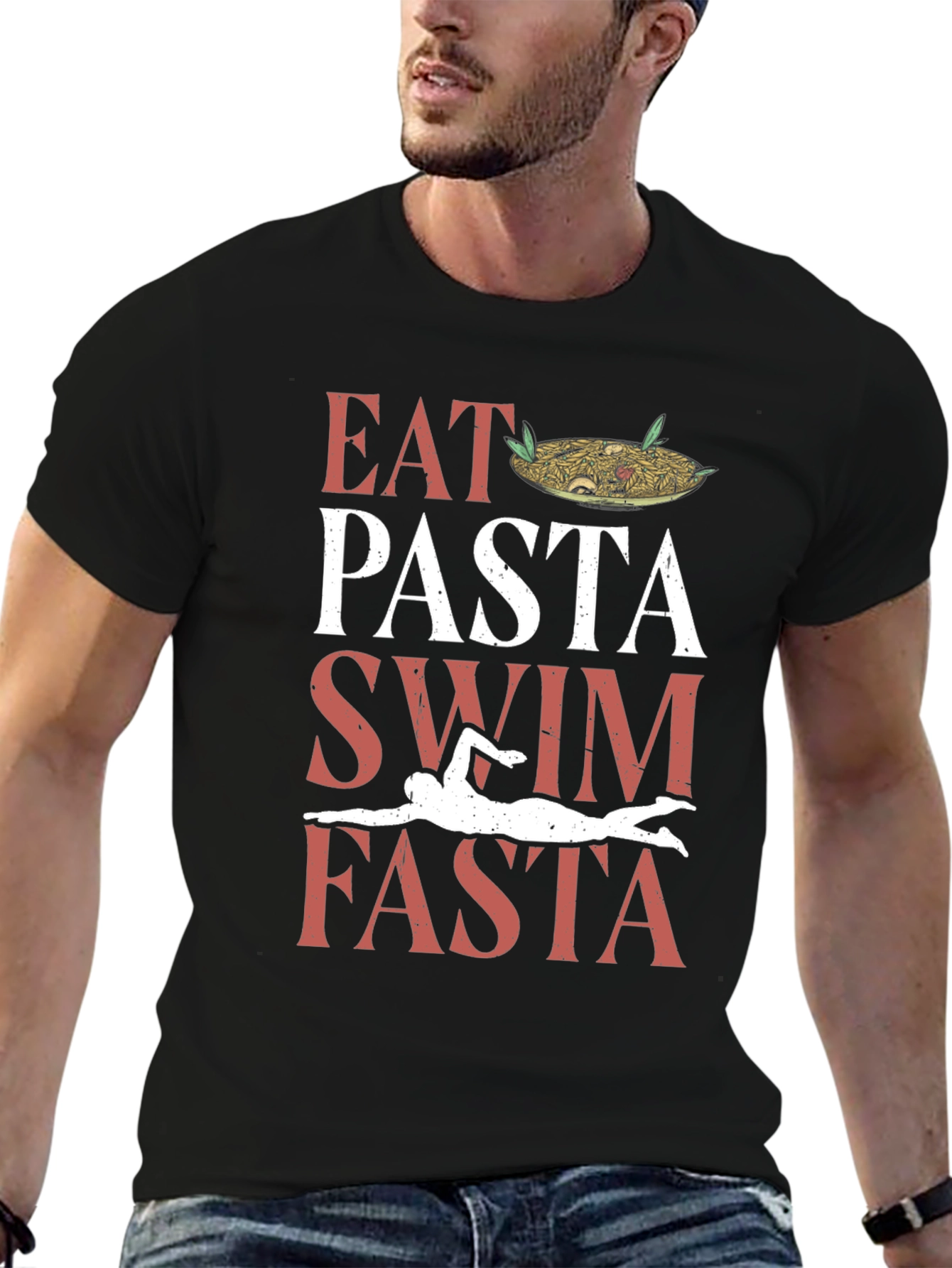 Black Eat Pasta Swim Fasta Graphic Tee view 6