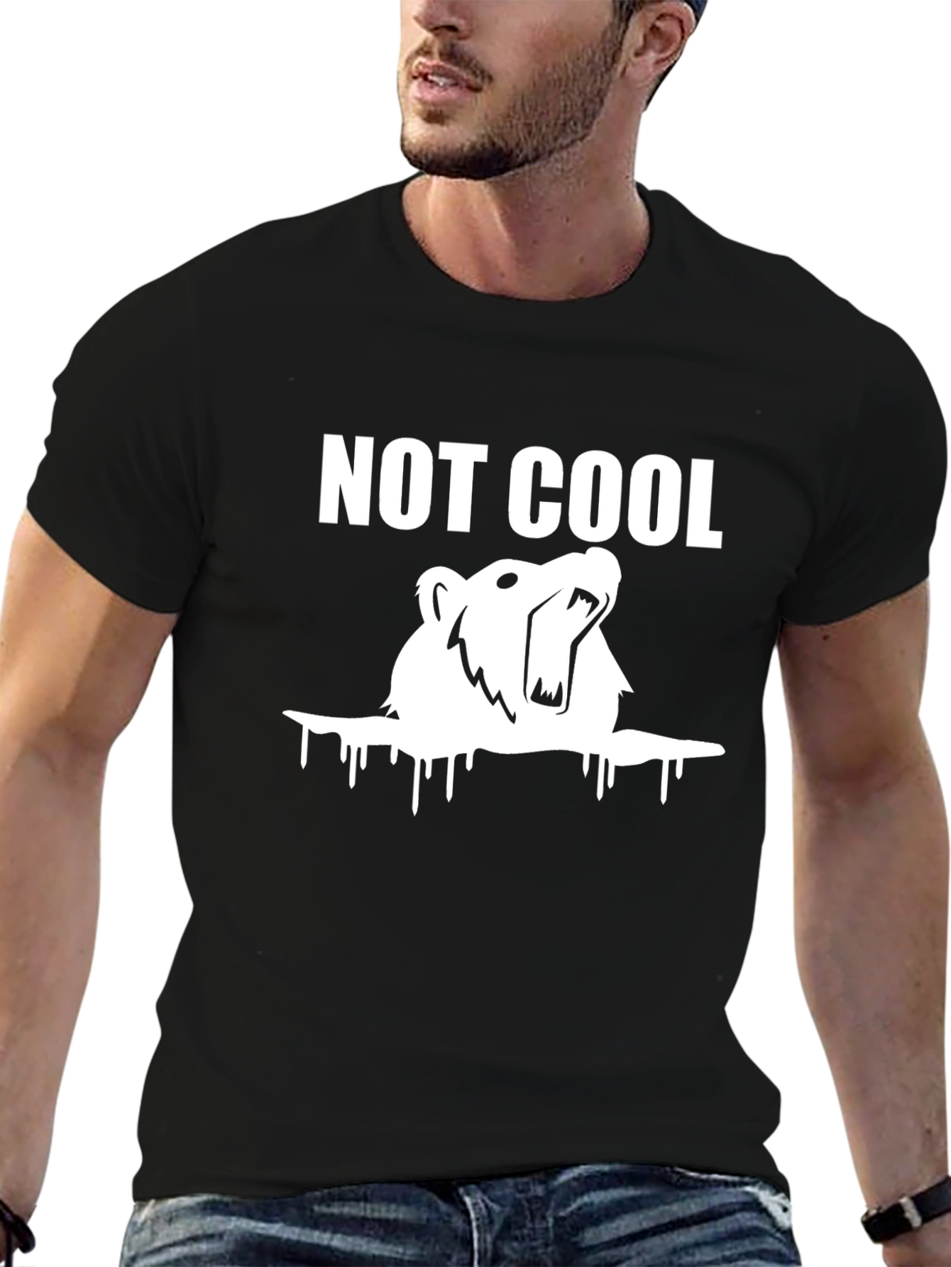 Black "Not Cool" Bear Graphic T-Shirt view 6