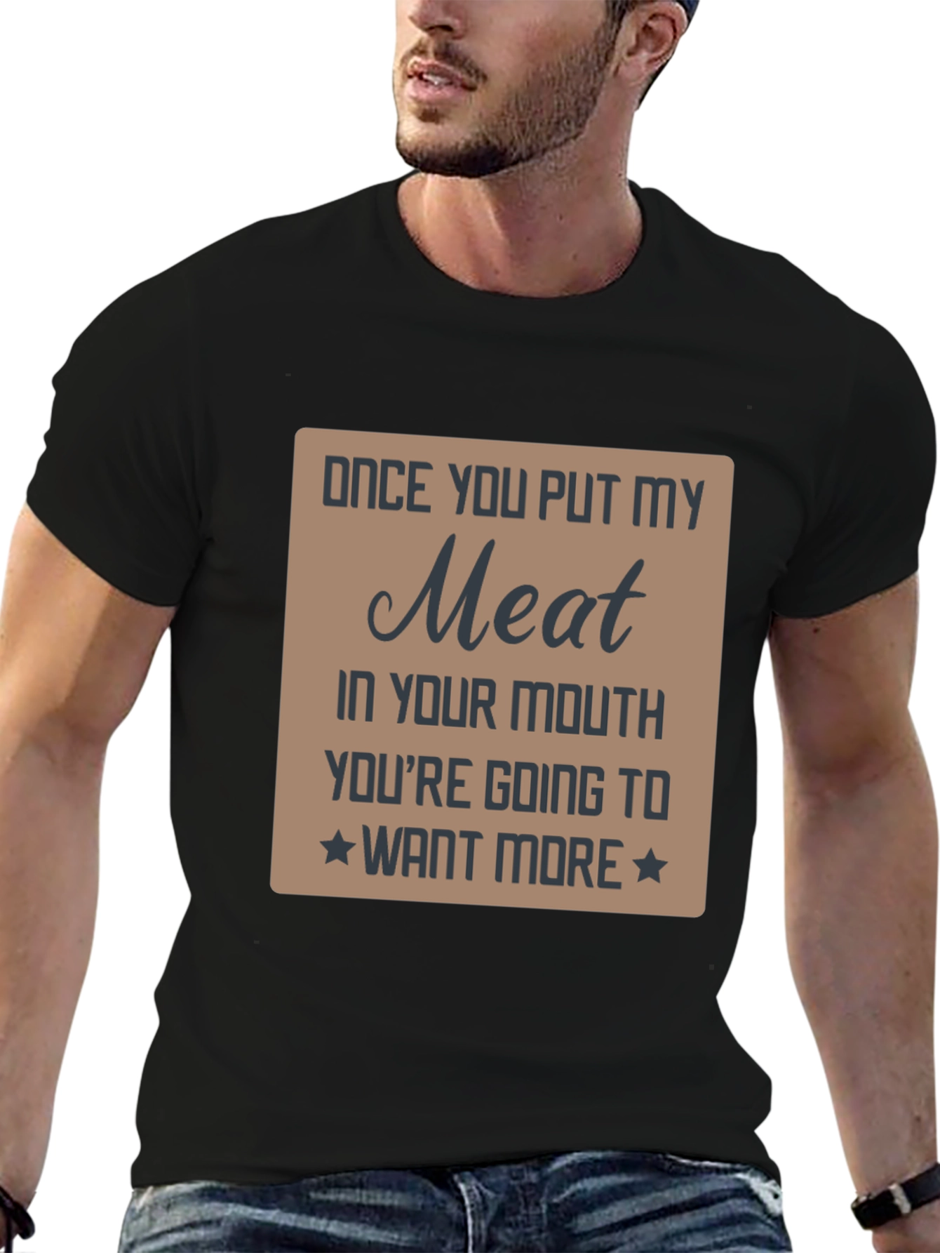 Black Funny "Meat" Graphic Novelty T-Shirt view 6