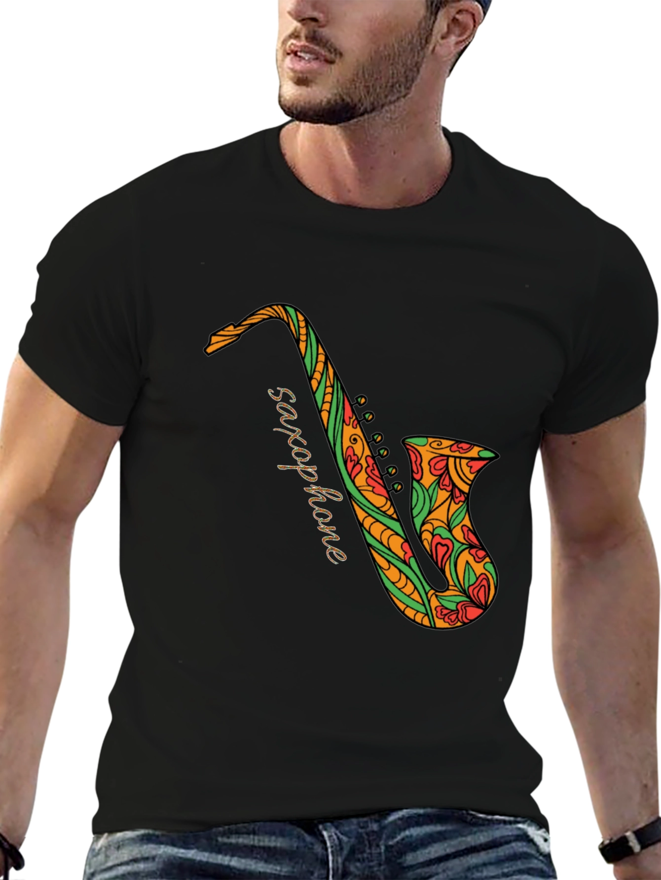 Black Black Saxophone Floral Graphic Tee view 6