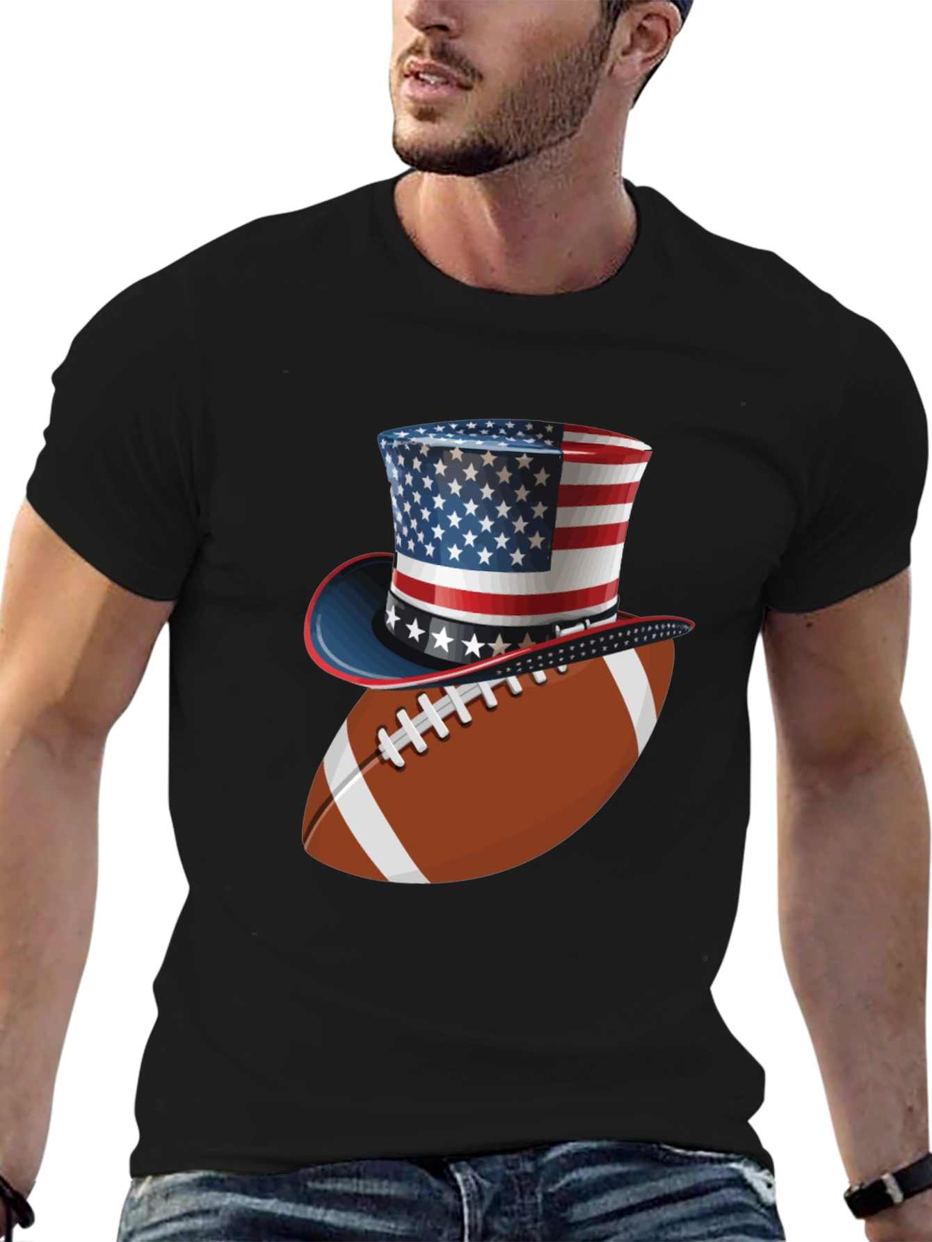 Black Patriotic Football T-Shirt - American Pride view 6