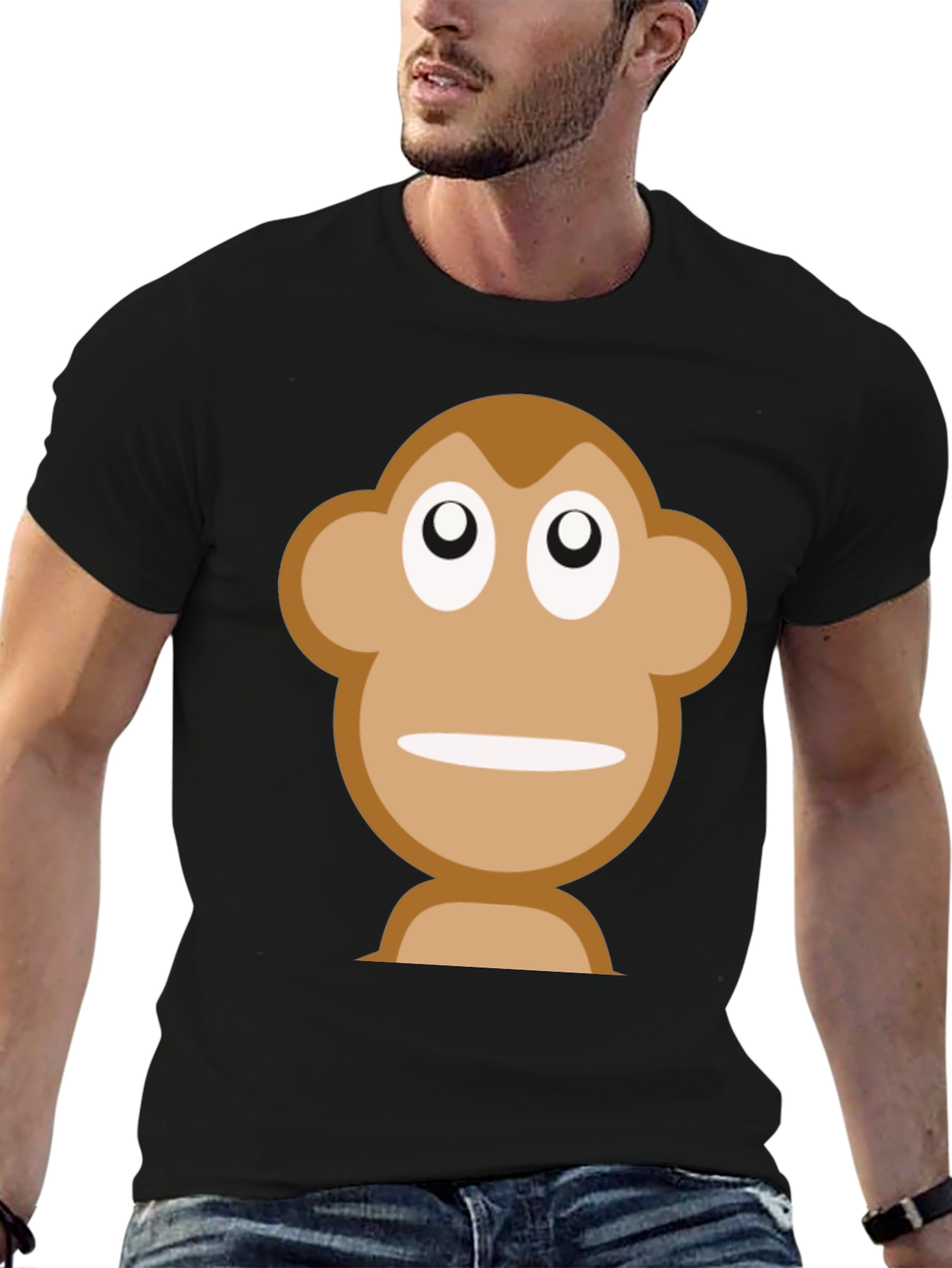 Black Funny Monkey Face Graphic Black T-Shirt view 6