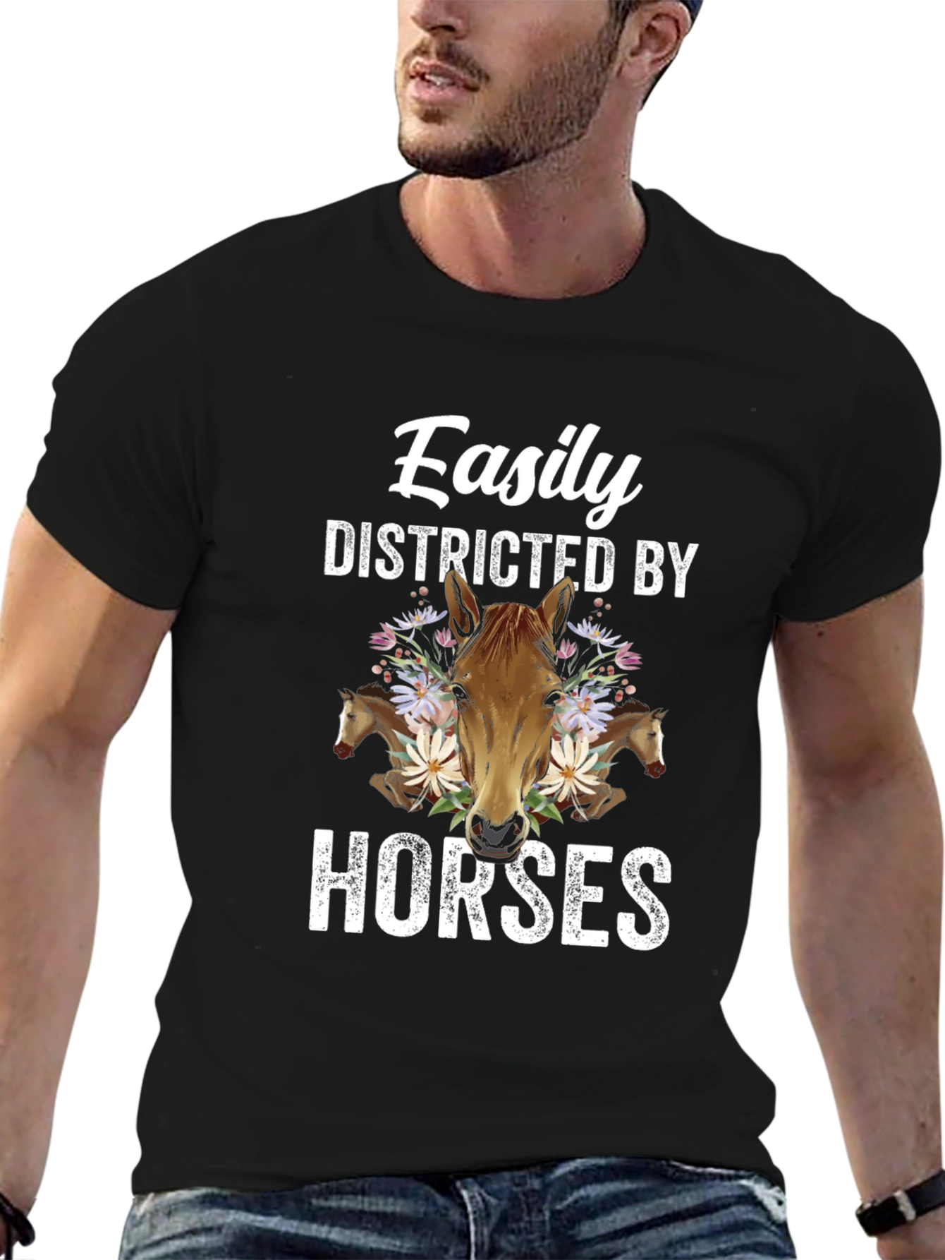 Black Easily Distracted By Horses Graphic Tee view 6