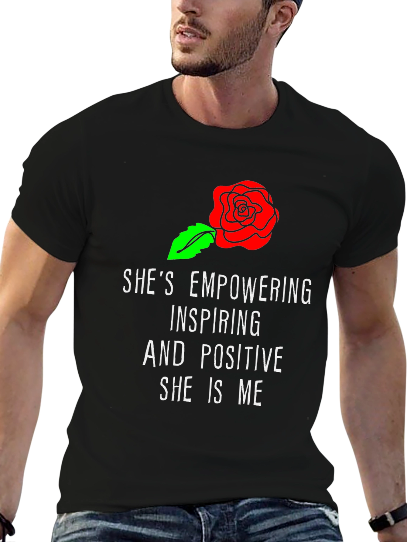 Black Empowering Rose Graphic Tee - Inspirational Women's Shirt view 6
