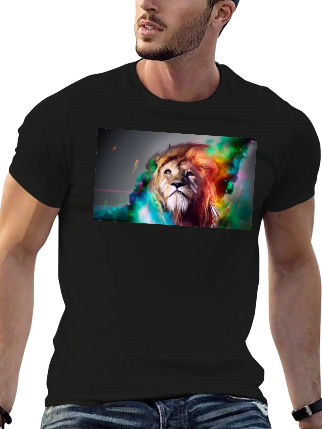 Black Lion Art Graphic Print Black T-Shirt view 6