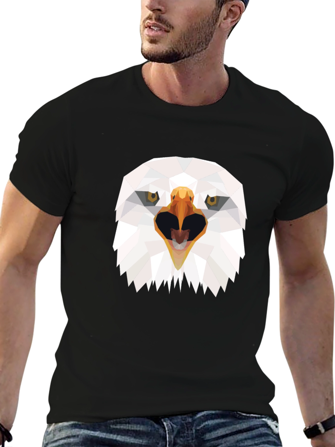 Black Geometric Eagle Graphic T-Shirt - Bold Black Tee view 6