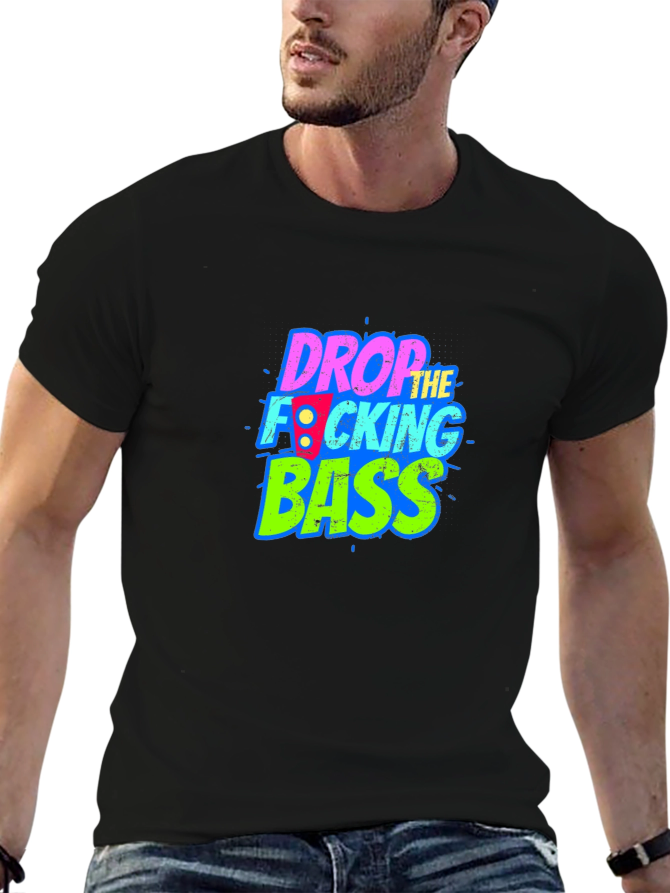 Black Drop the Bass Graphic Tee - Black Cotton Comfort view 6