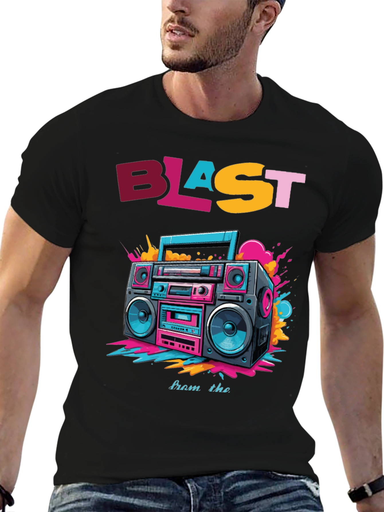Black Retro Boombox Graphic Tee - Blast from the Past! view 6