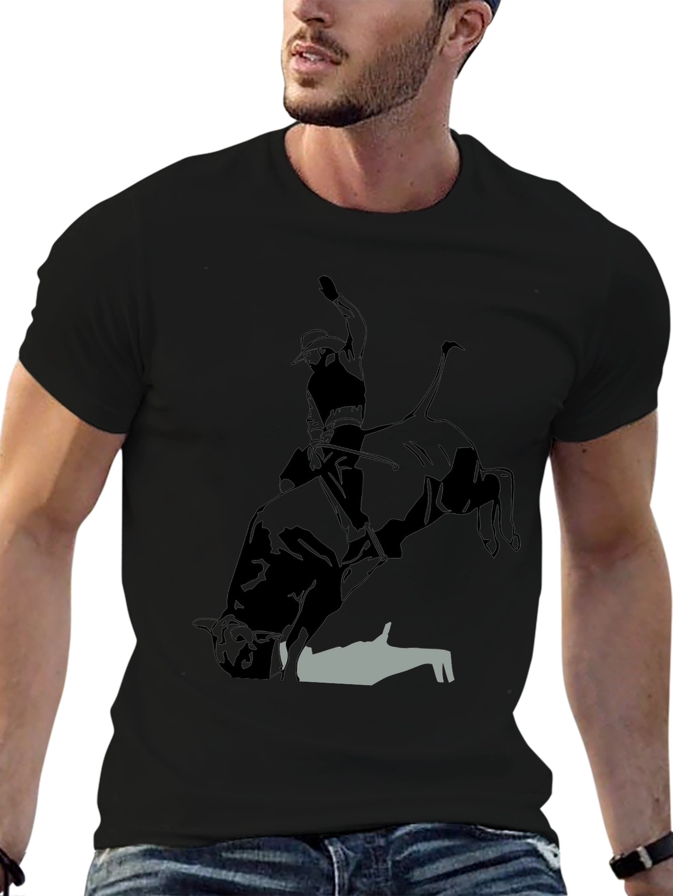Black Bull Riding Graphic Tee - Cowboy Rodeo T-Shirt view 6