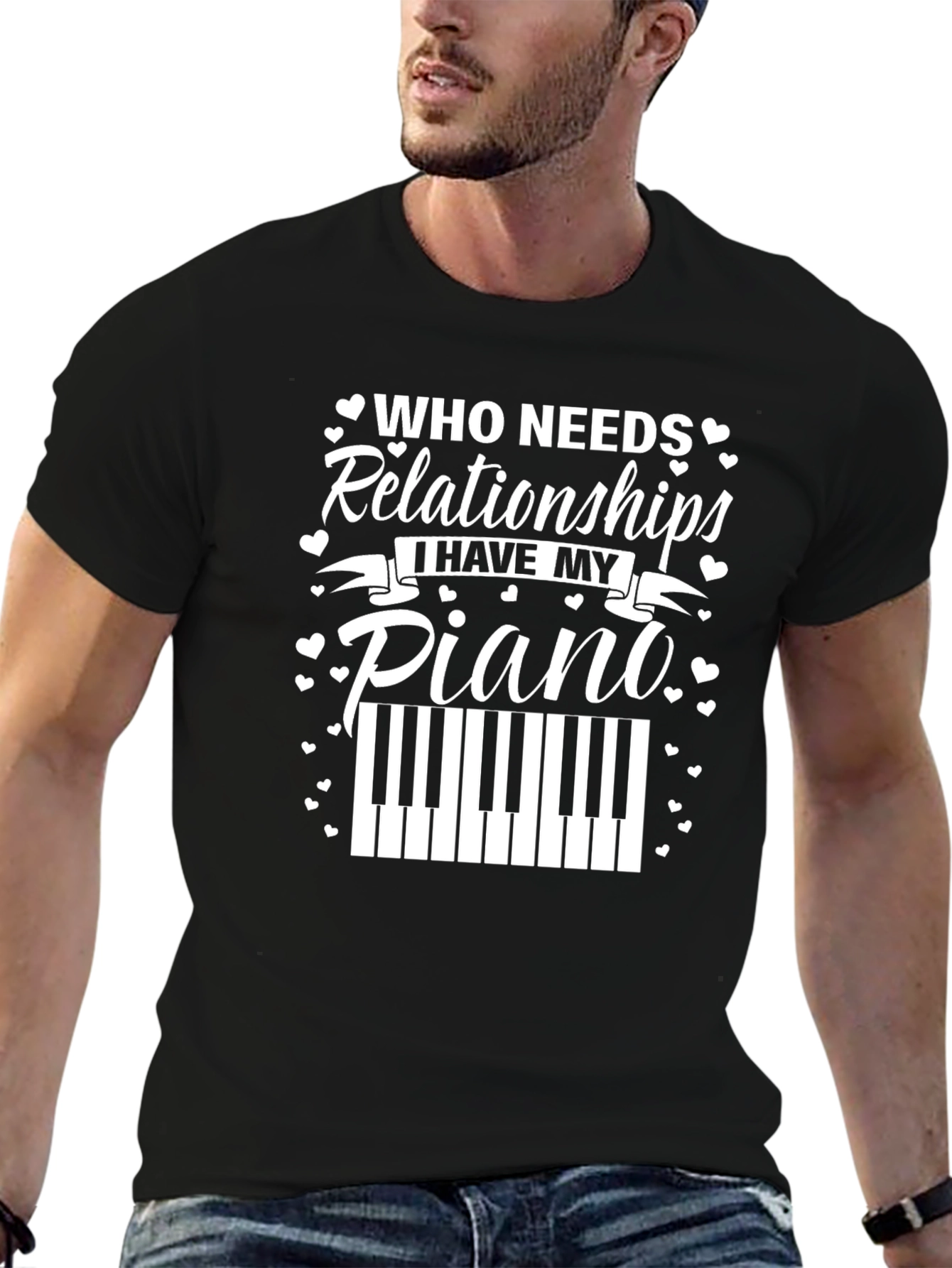 Black Who Needs Relationships? Piano T-Shirt view 6