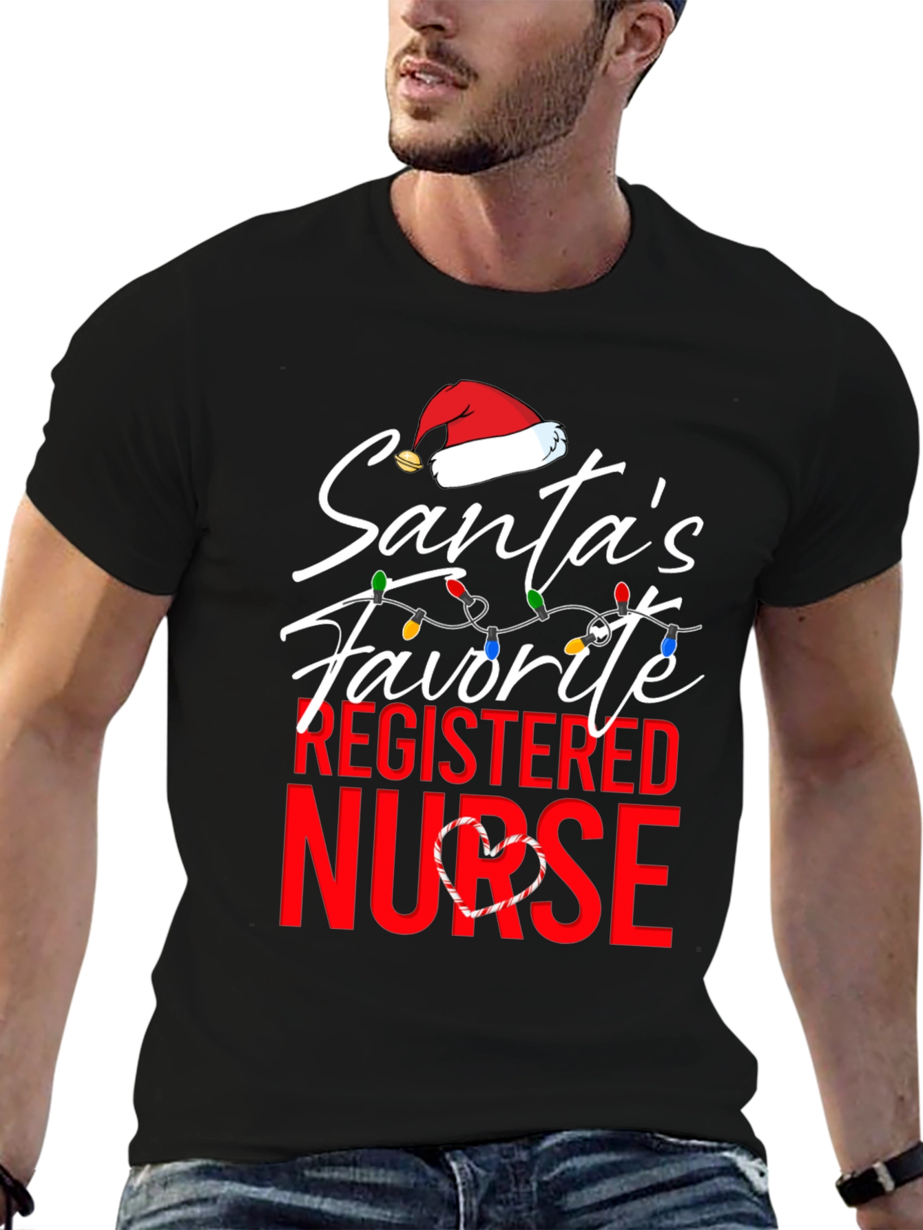 Black Santa's Favorite Nurse T-Shirt Christmas Holiday Registered Nurse view 6