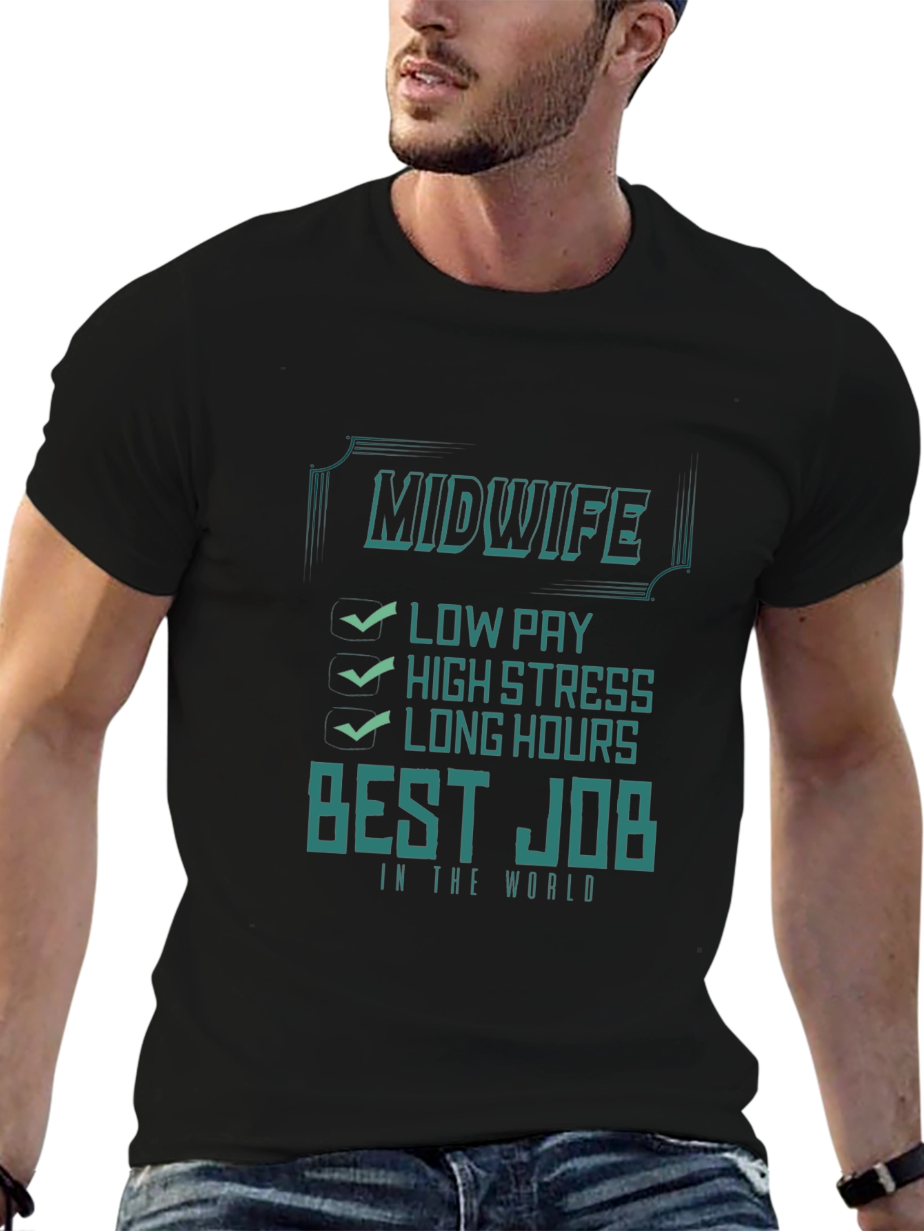 Black Midwife Best Job Tee | Low Pay High Stress Shirt view 6