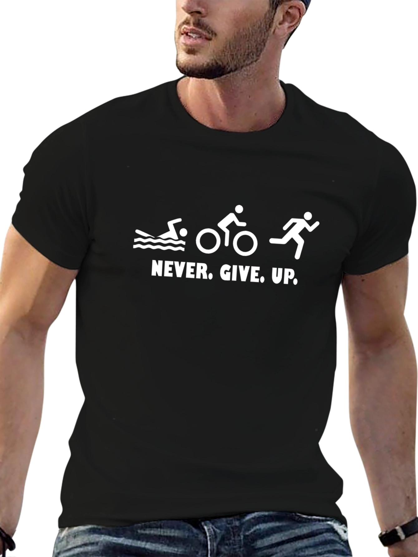 Black Triathlon Never Give Up T-Shirt view 6