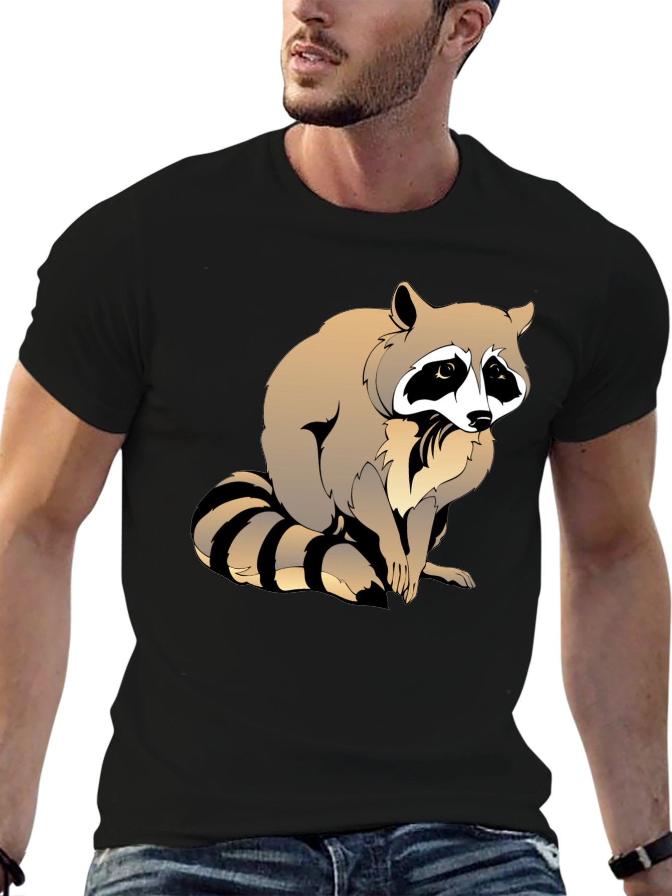 Black Raccoon Graphic T-Shirt - Men's Black Crew Neck Tee view 6