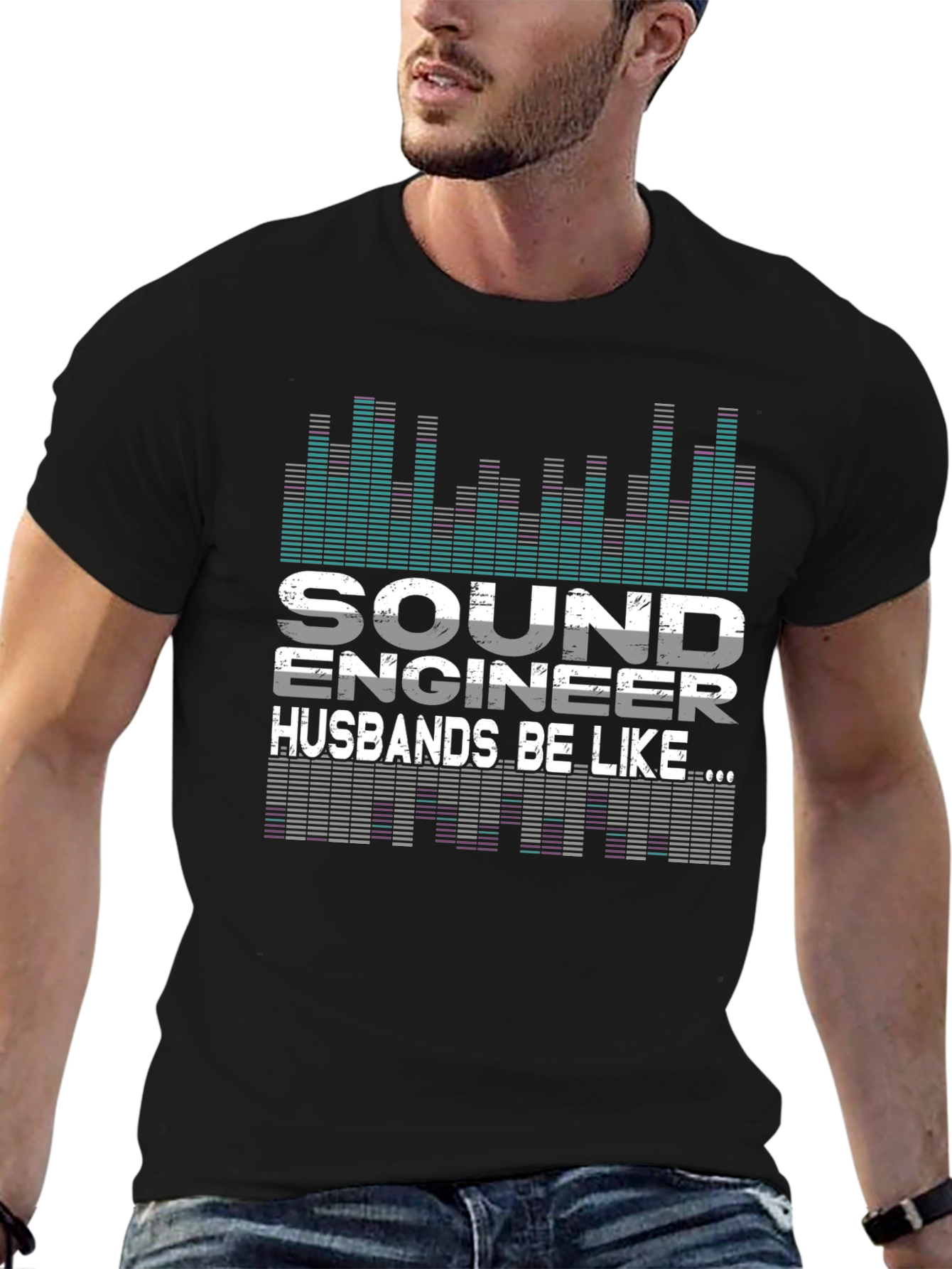 Black Sound Engineer Husband Graphic T-Shirt view 6