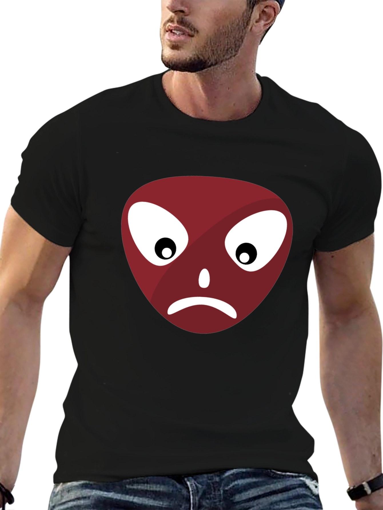 Black Sad Face Graphic T-Shirt - Casual Wear view 6