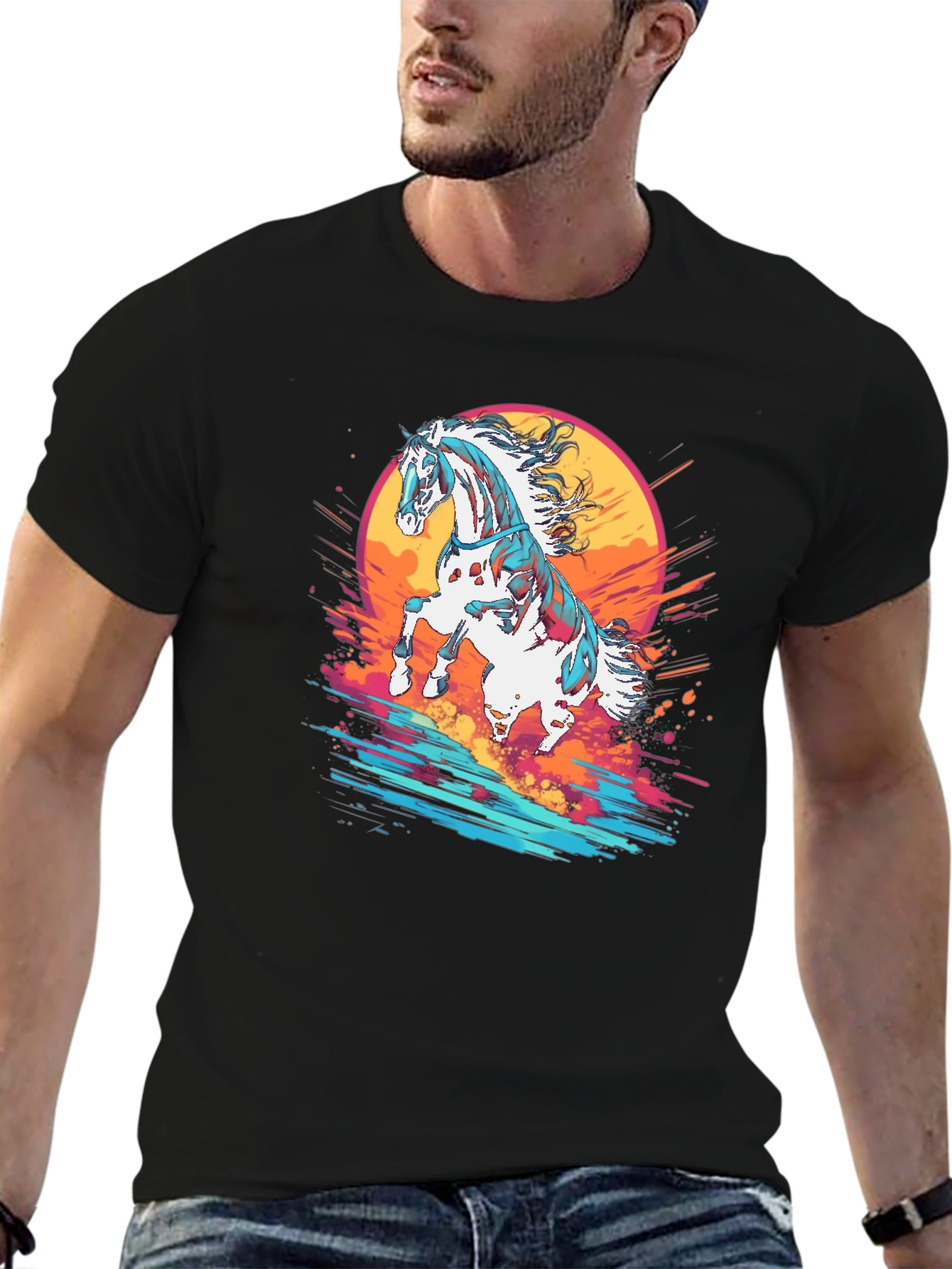 Black Majestic Horse Graphic Tee - Stylish & Unique view 6