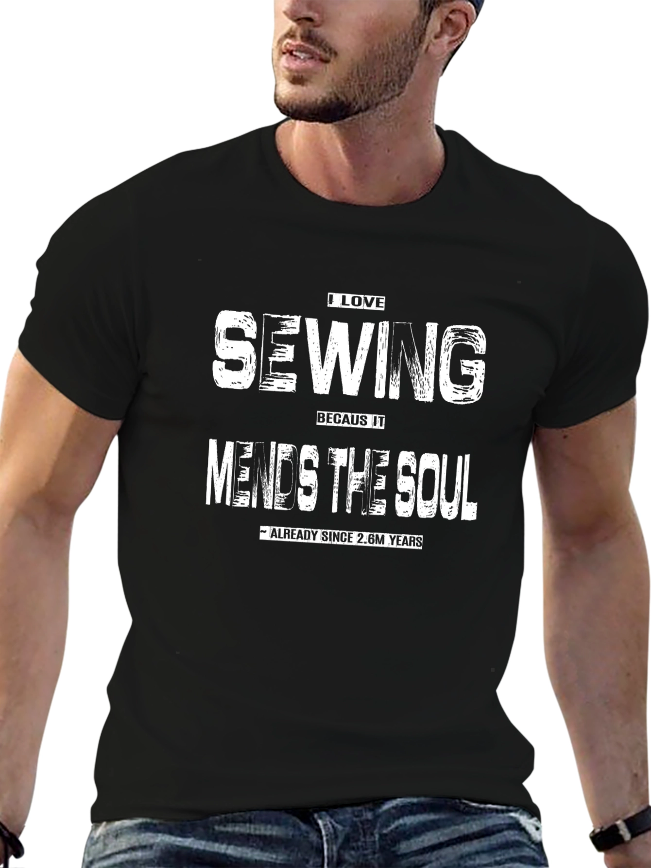 Black I Love Sewing T-Shirt: Mends the Soul view 6