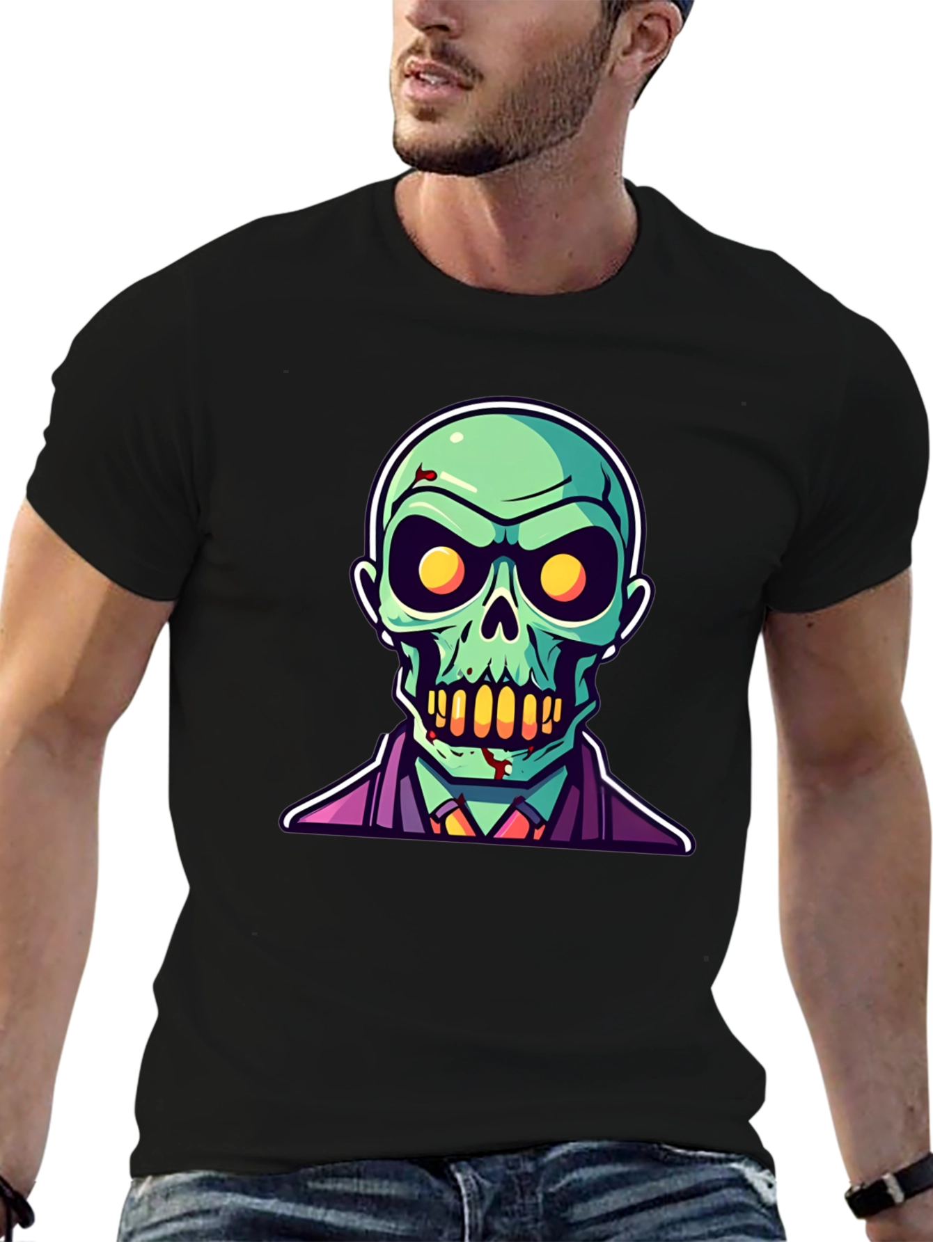 Black Zombie Cartoon Graphic Tee - Black Halloween Shirt view 6