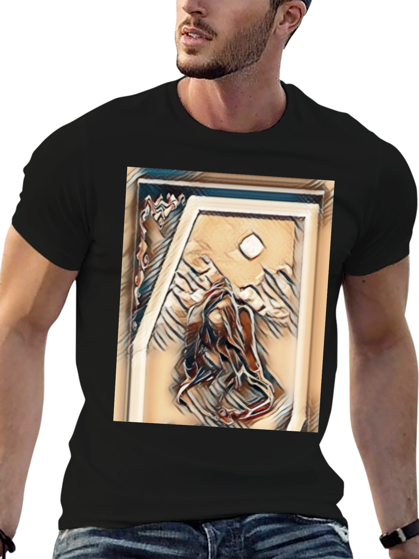 Black Abstract Art Tee - Black Cotton Blend view 6