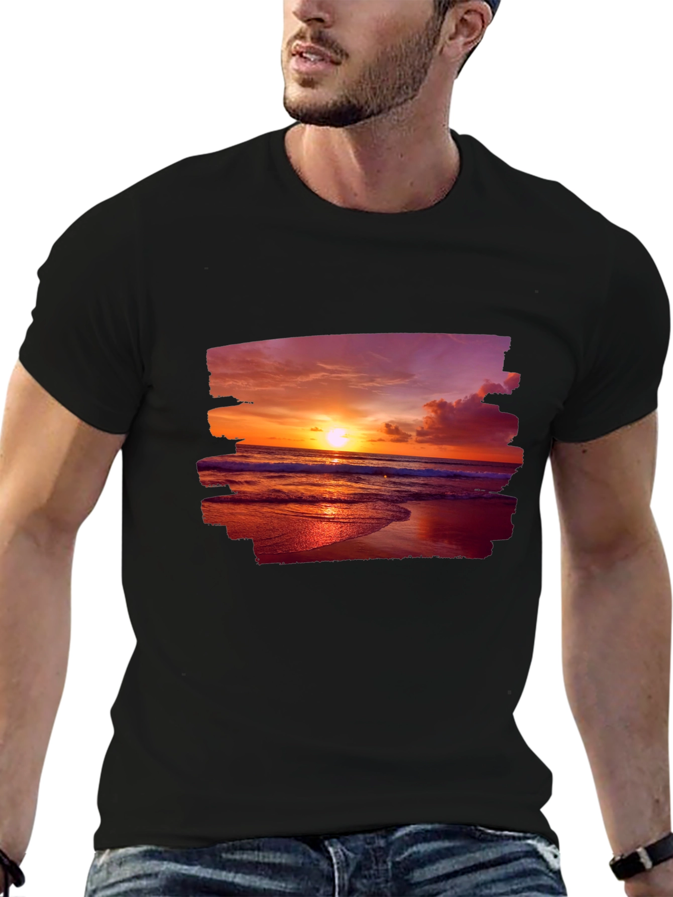 Black Sunset Beach Graphic T-Shirt view 6