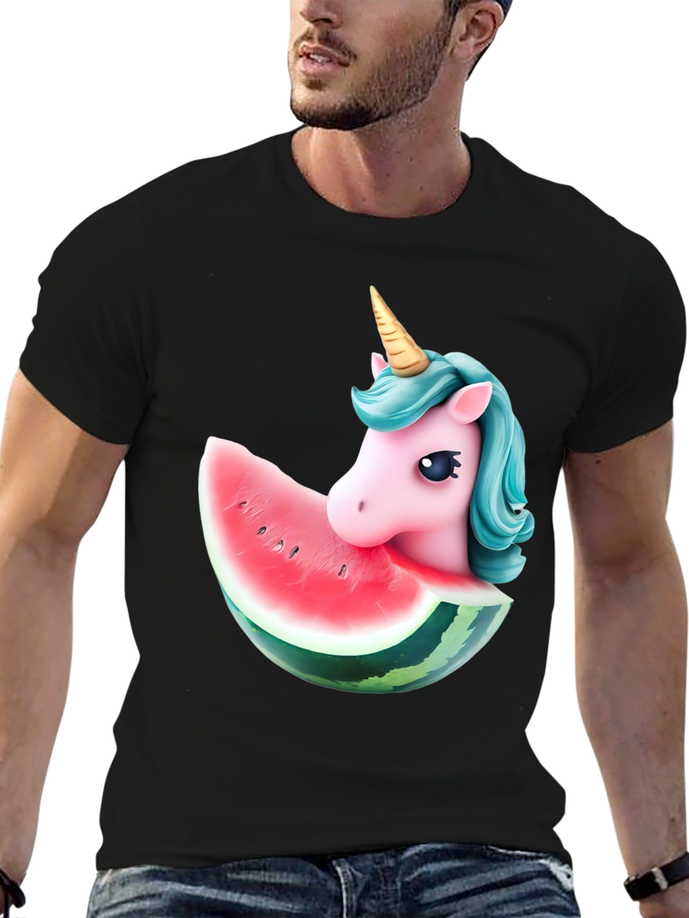 Black Unicorn Watermelon Graphic T-Shirt view 6