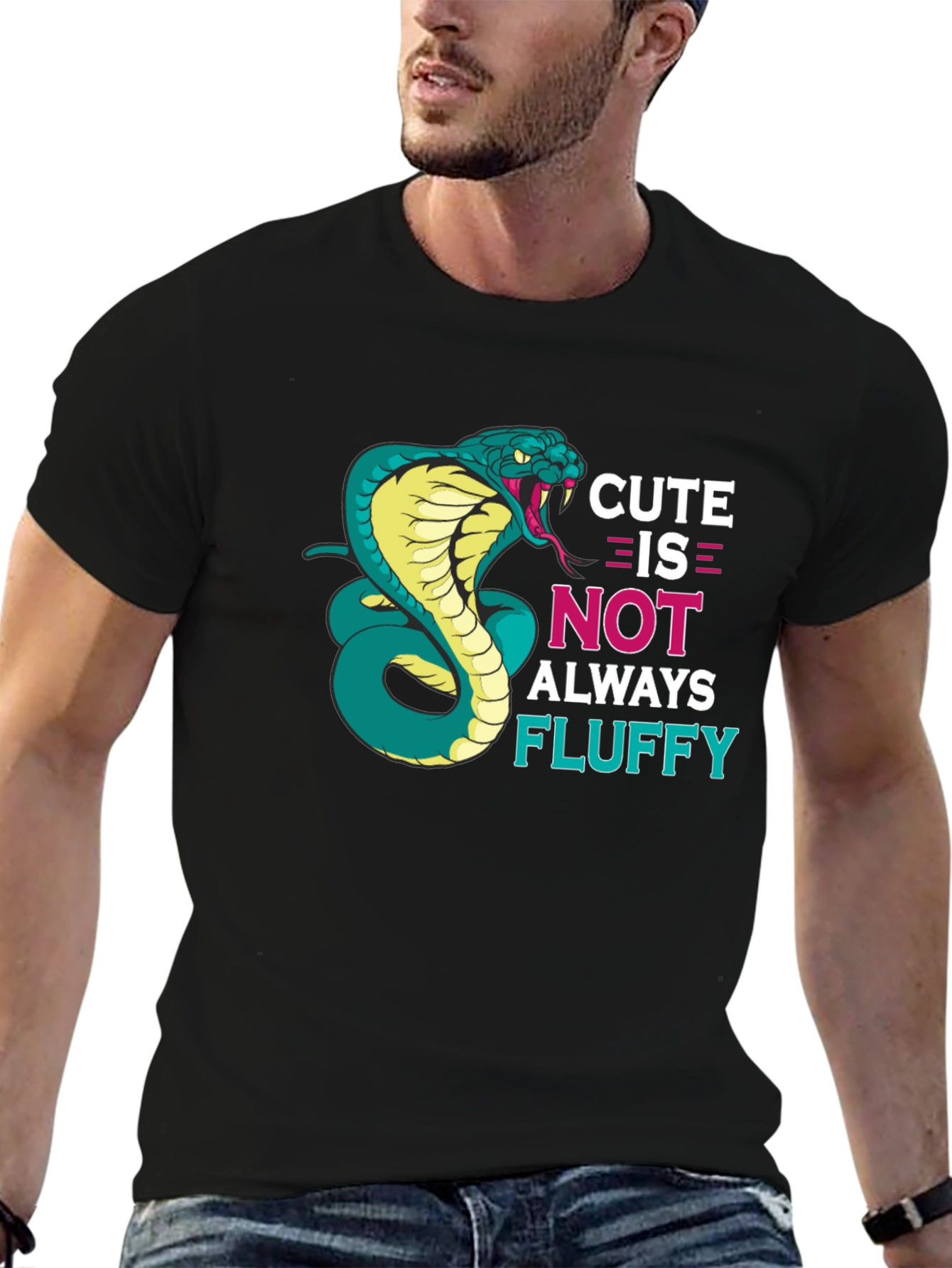 Black Cute Cobra Snake T-Shirt - Funny Graphic Tee view 6