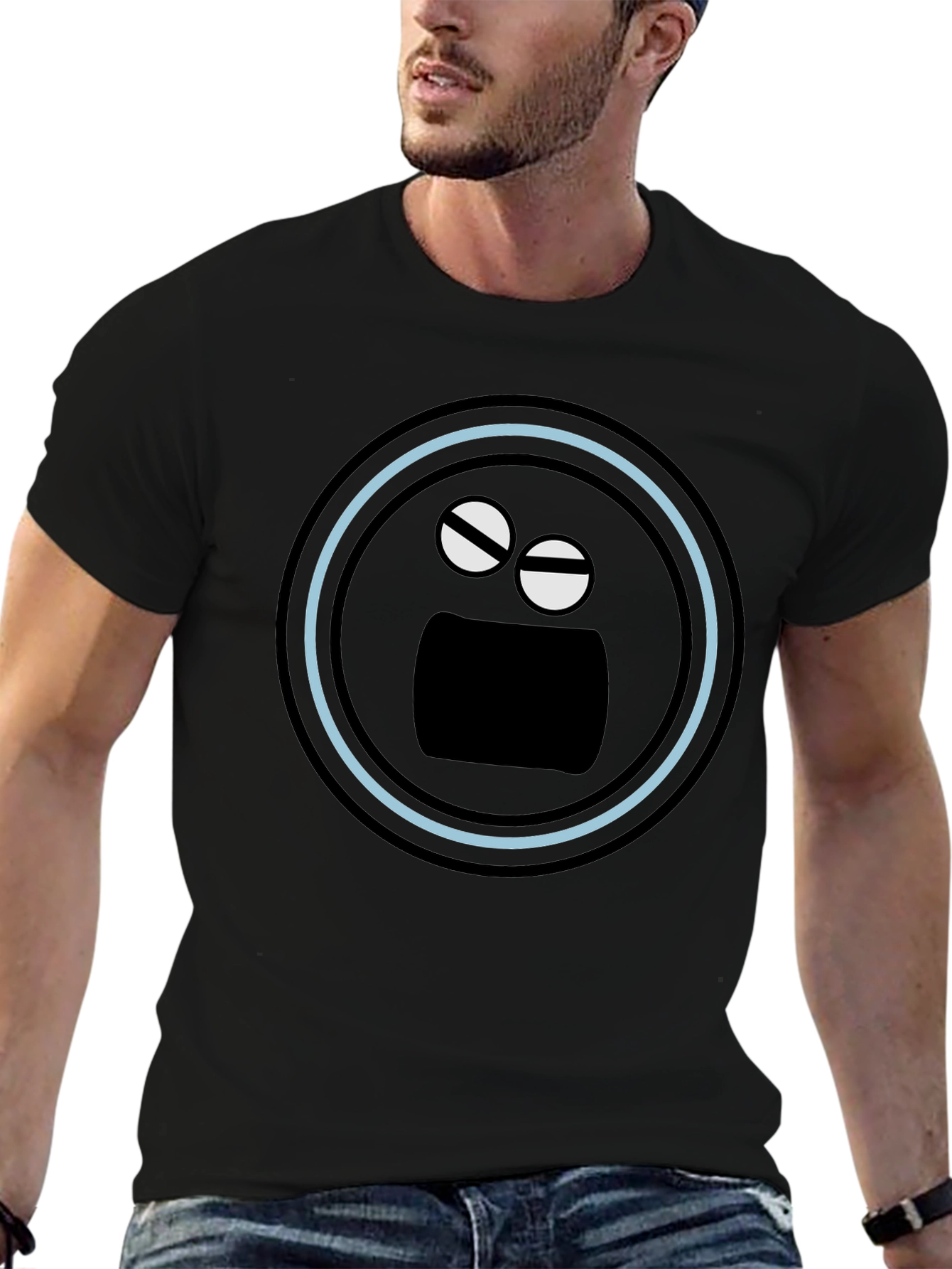 Black Black T-Shirt with Funny Round Face Graphic view 6