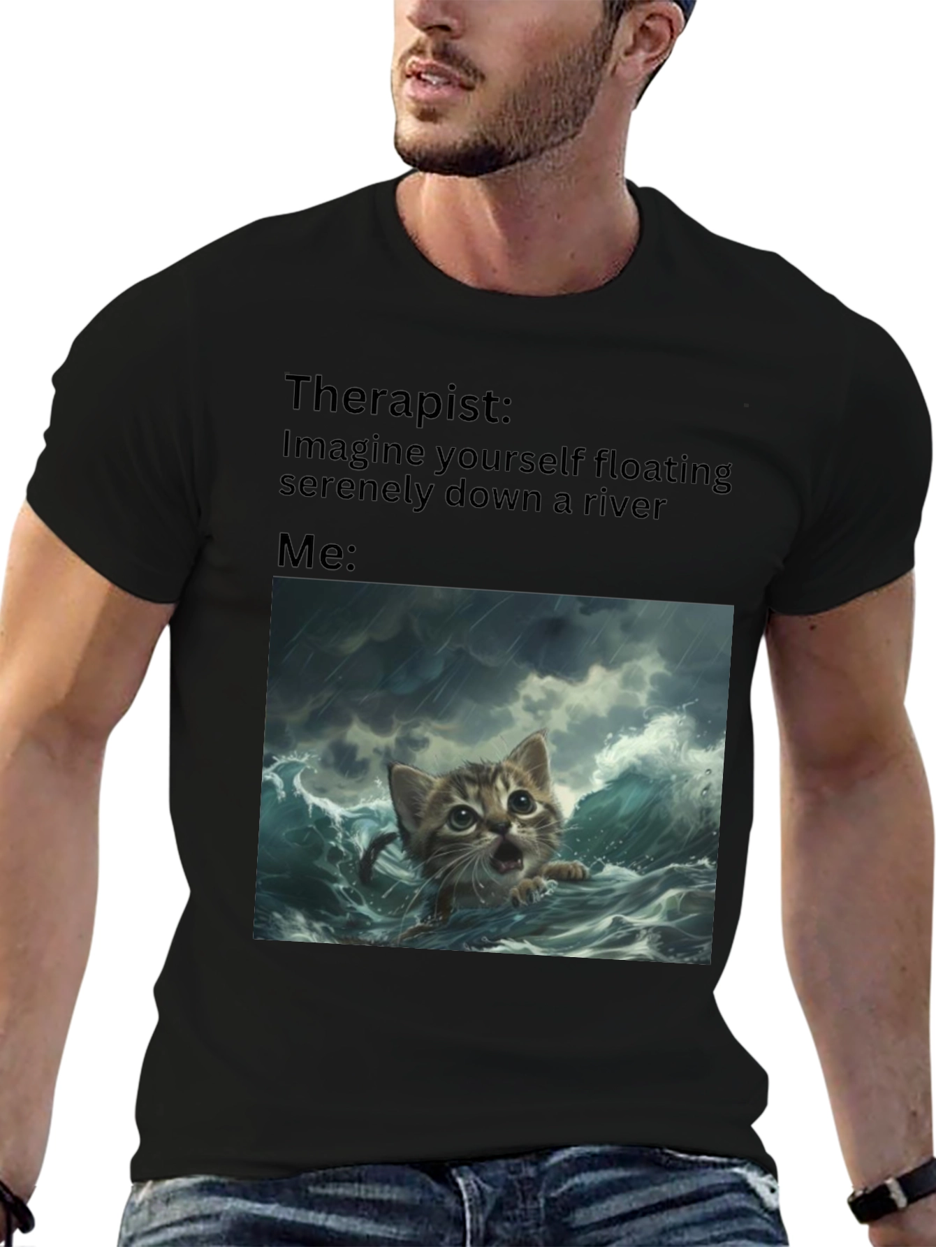 Black Therapist River Cat T-Shirt view 6