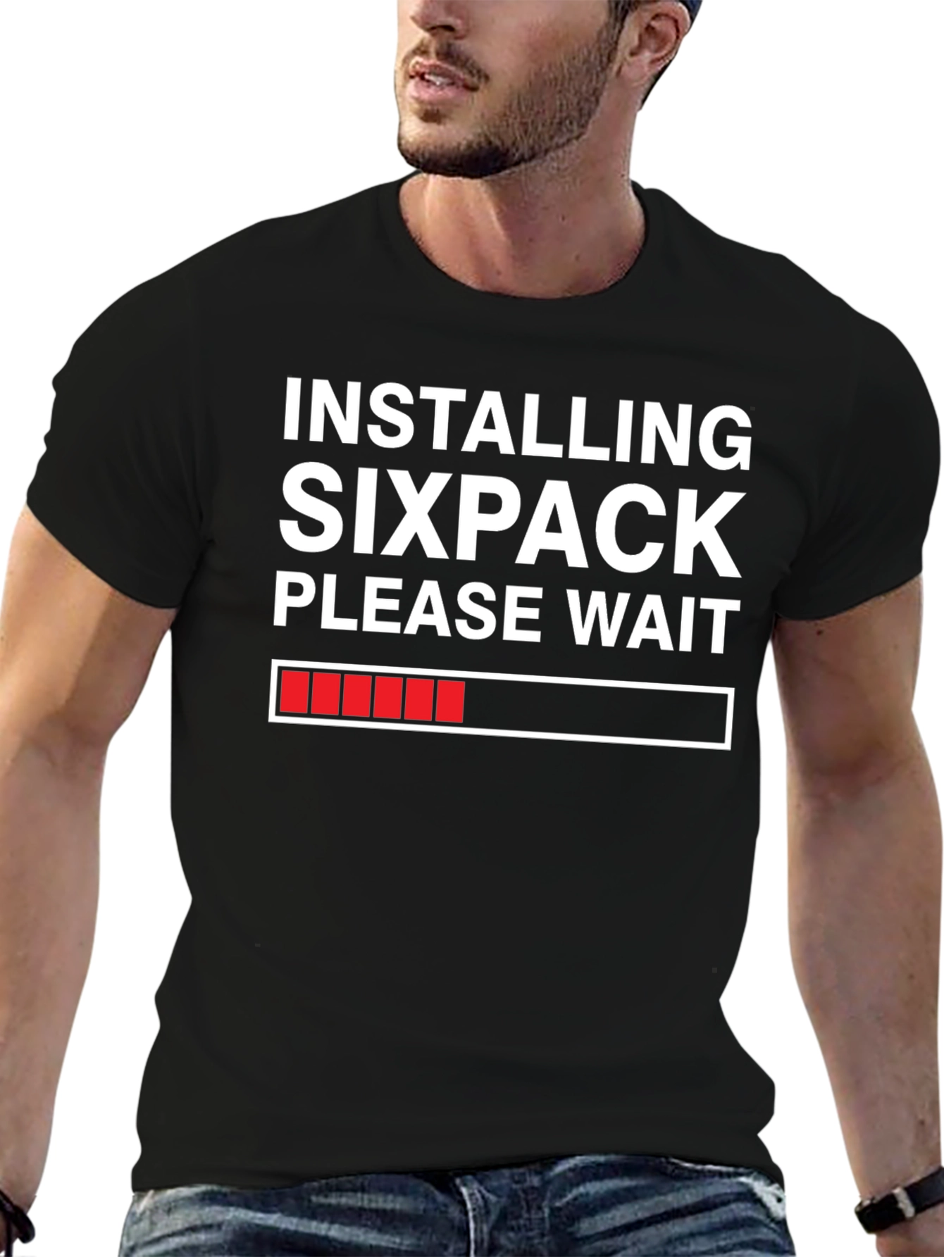 Black Installing Sixpack T-Shirt - Funny Gym Workout Tee view 6