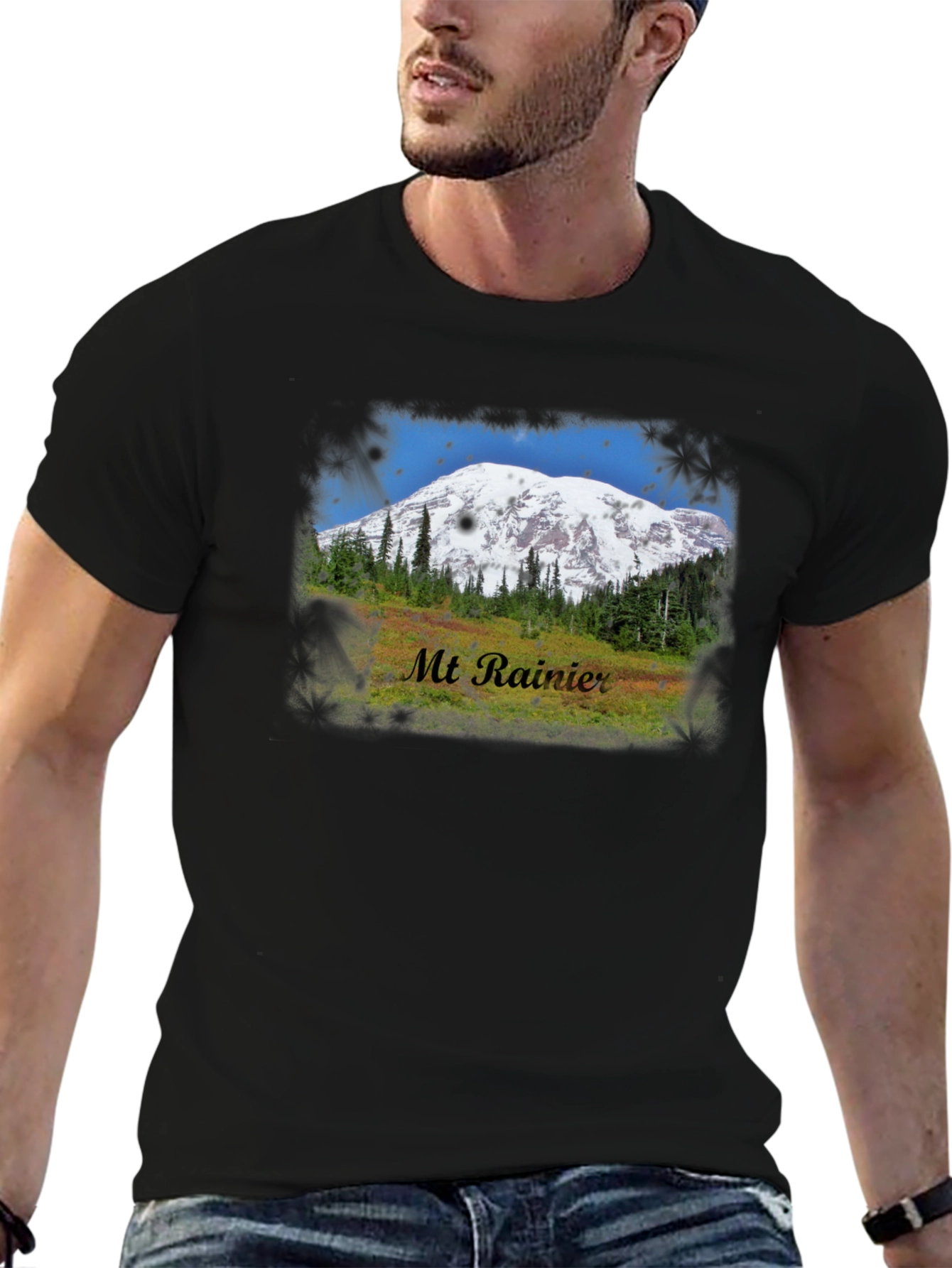 Black Mt. Rainier Graphic T-Shirt - Nature Inspired Tee view 6