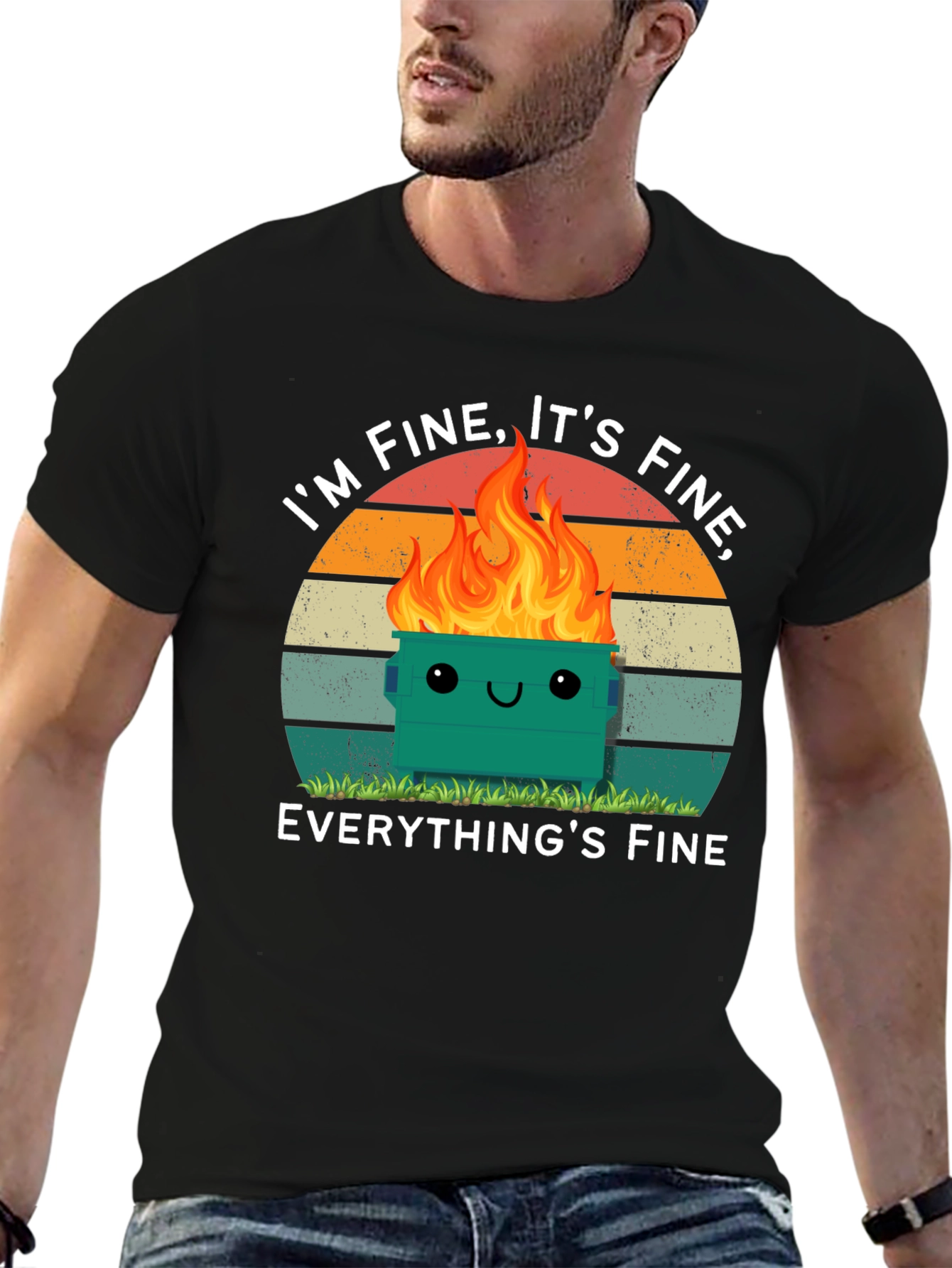 Black I'm Fine Dumpster Fire T-Shirt - Everything's Fine Meme Tee view 6