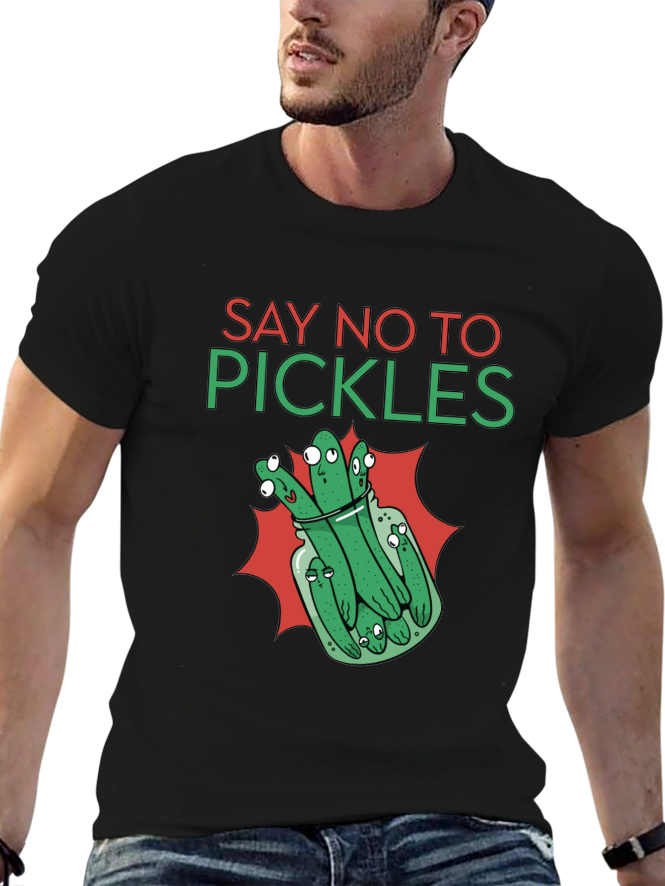 Black Say No to Pickles Funny Graphic T-Shirt view 6