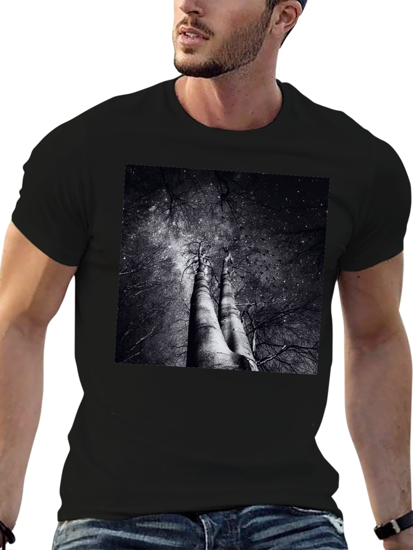 Black Abstract Tree Graphic Tee - Black Cotton Blend view 6