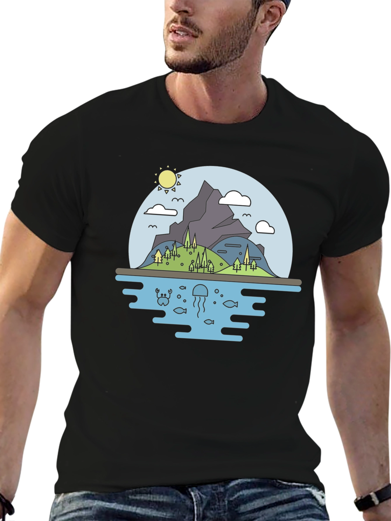 Black Nature Graphic Tee - Mountain & Sea Black T-Shirt view 6