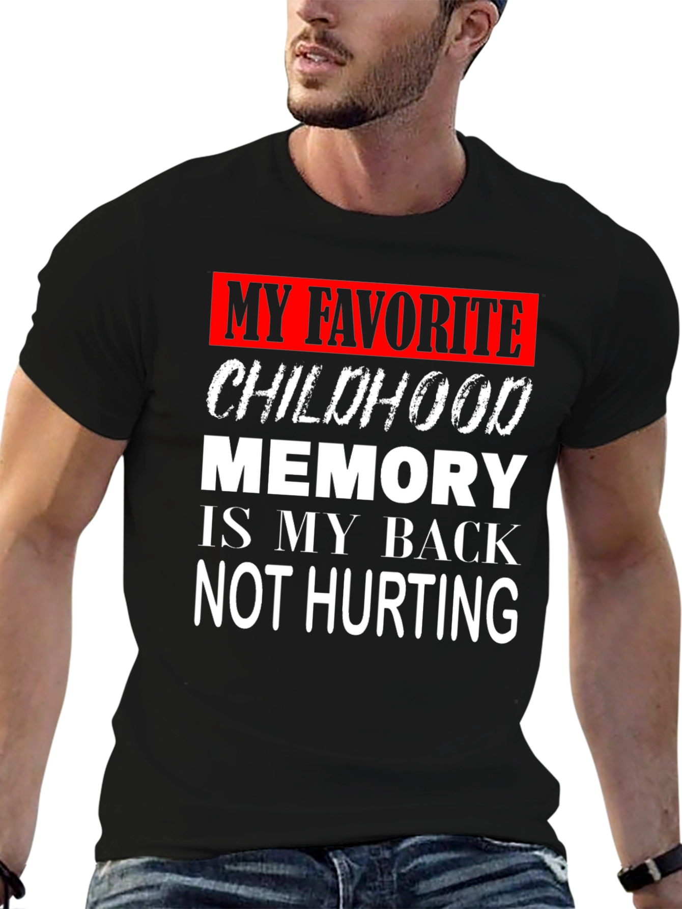 Black Funny Back Pain Childhood Memory Graphic T-Shirt view 6