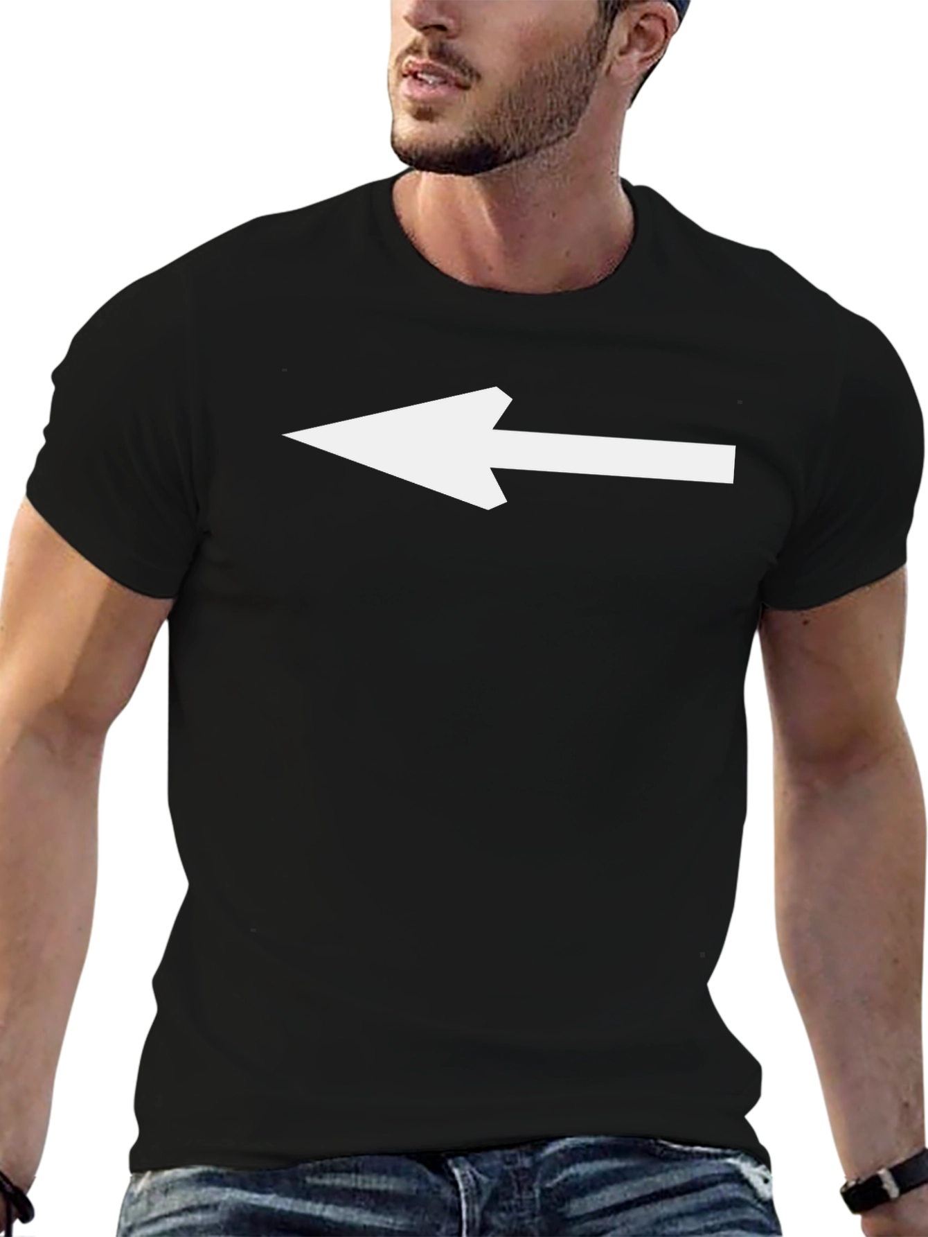 Black Left Arrow Graphic Tee - Black Cotton Casual Shirt view 6