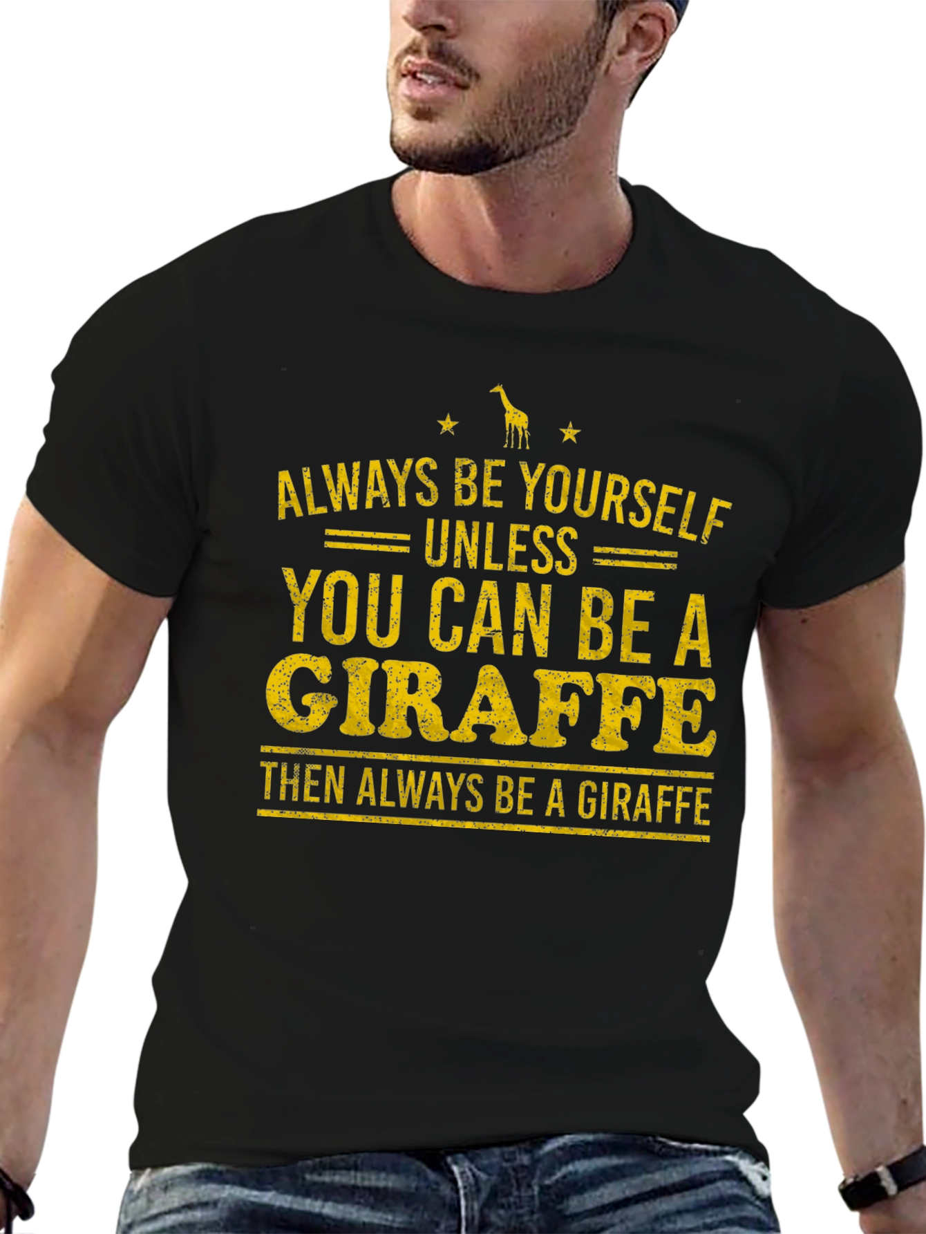 Black Funny Giraffe Graphic Print T-Shirt view 6
