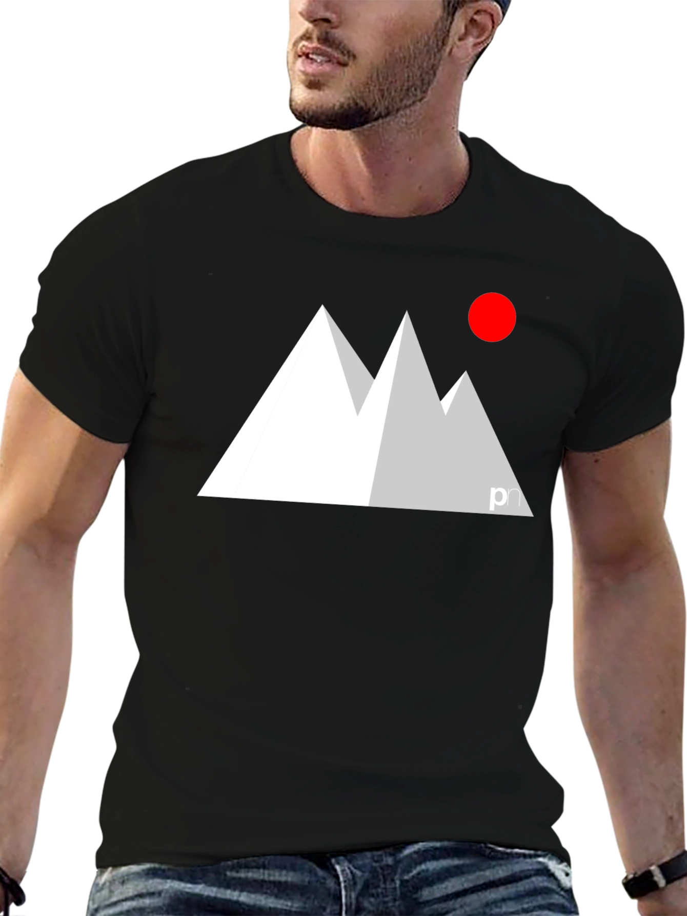 Black Modern Mountain Graphic Tee - Black view 6