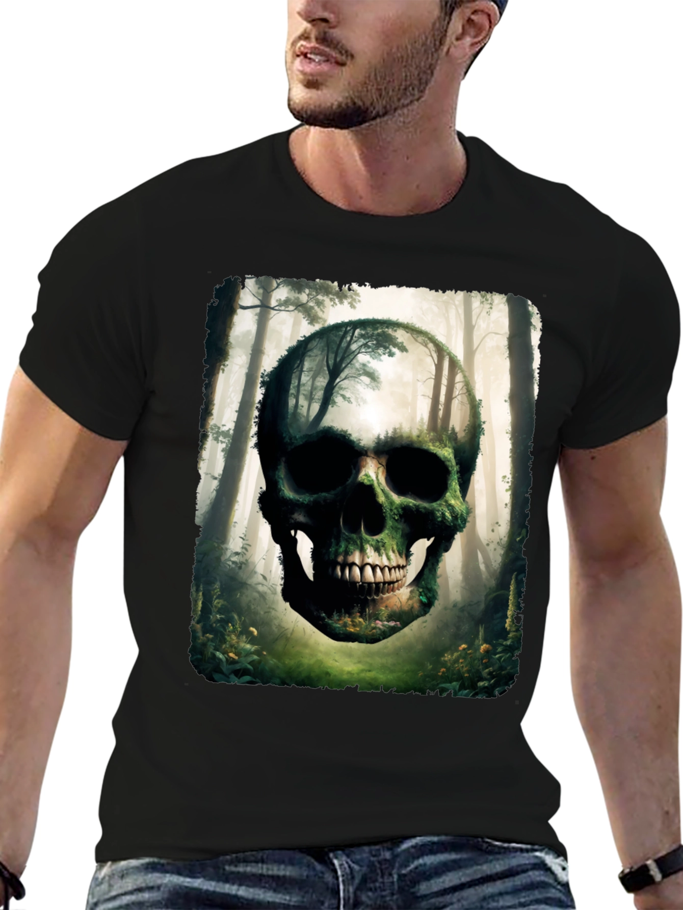 Nature Skull Graphic Tee - Unique Forest Design T-Shirt - 6