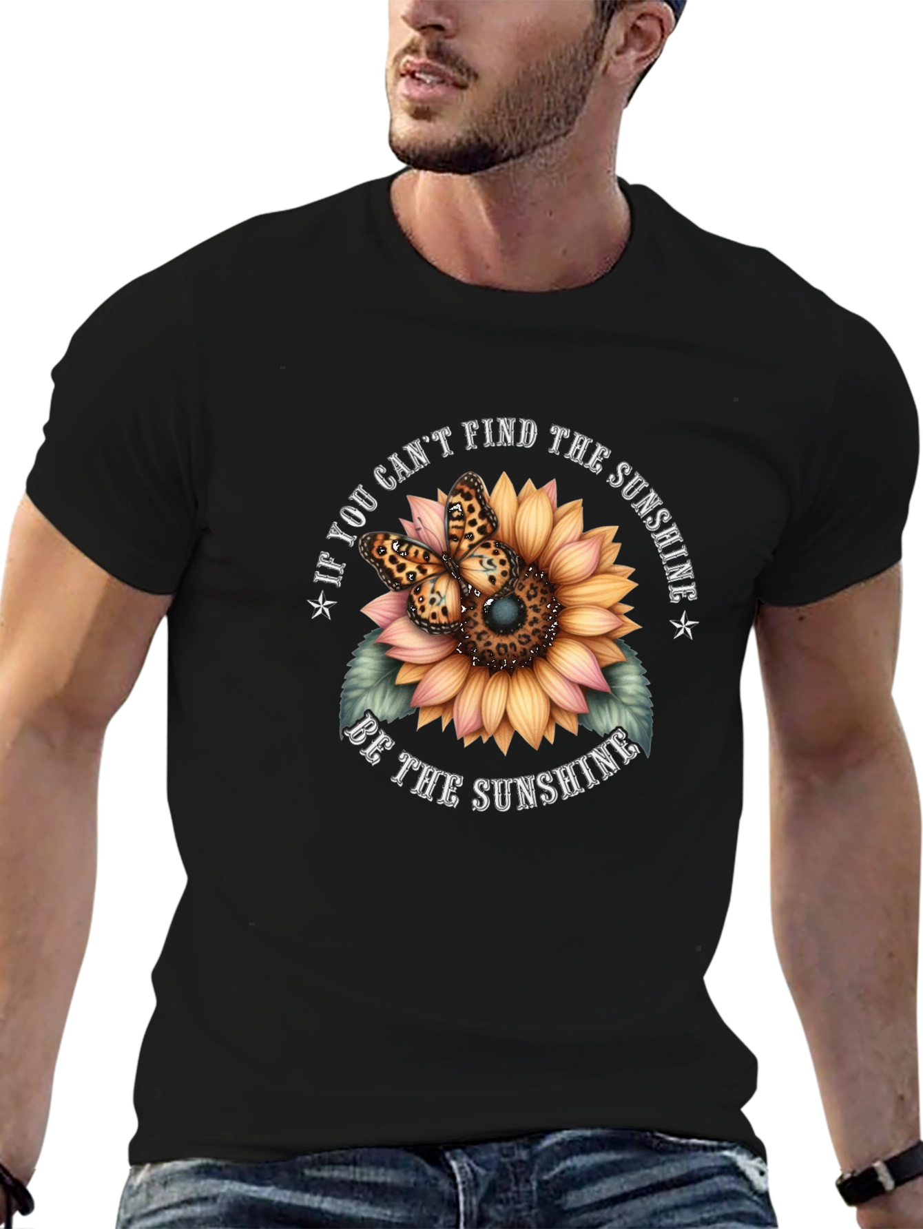 Black Sunflower Butterfly Graphic Tee - Be the Sunshine T-Shirt view 6
