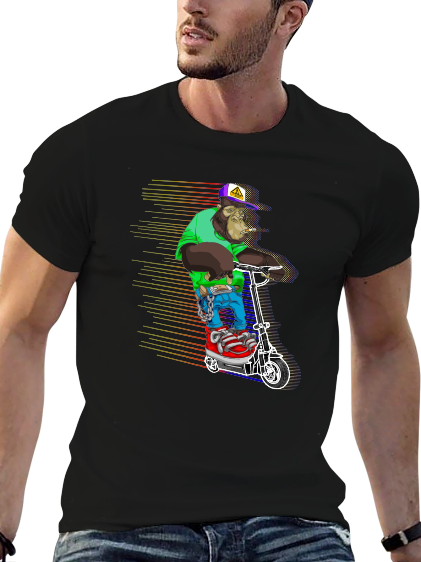 Black Cool Ape Scooter Graphic Tee - Black view 6